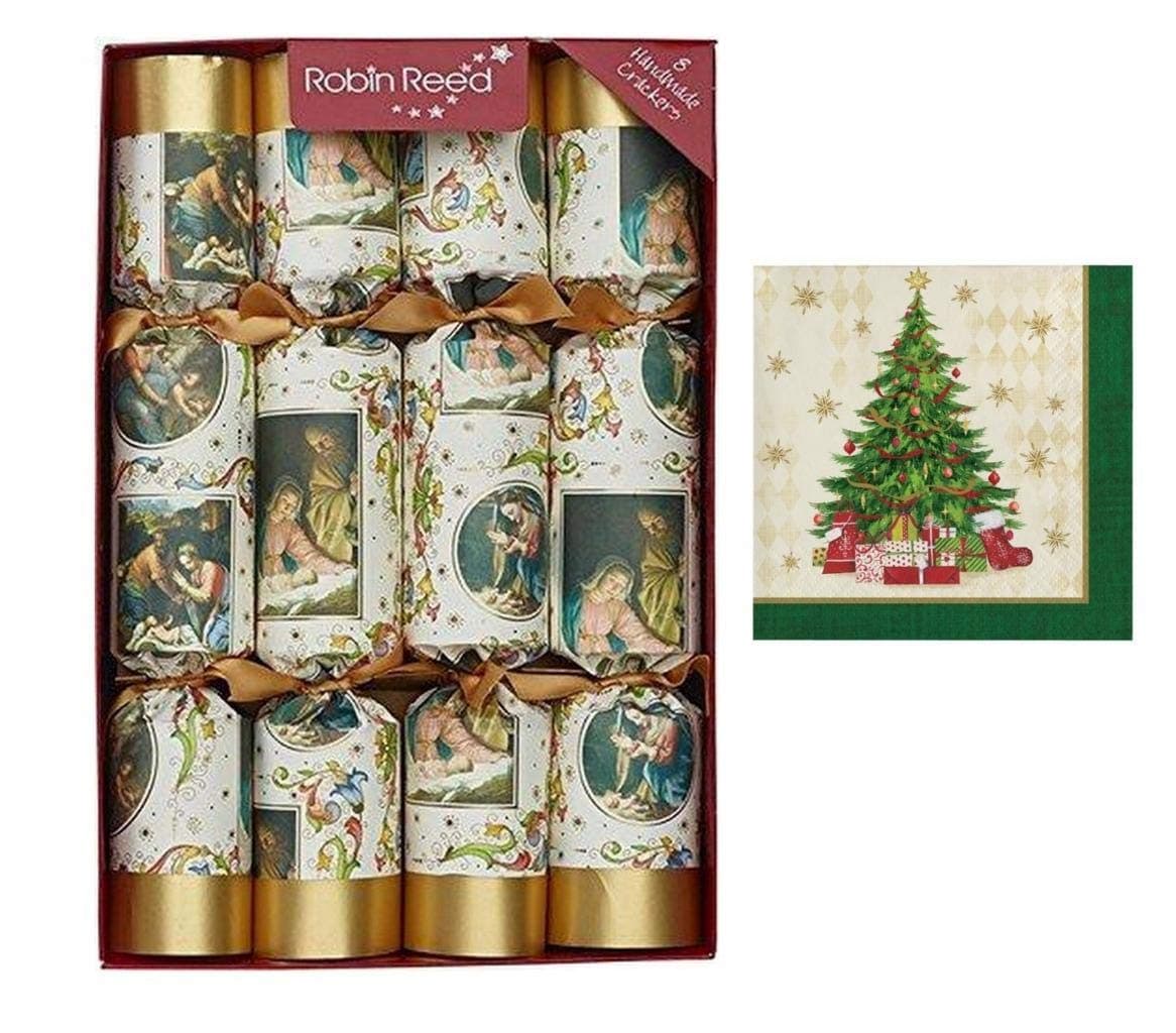 Robin Reed Christmas 8pc Set 12" Crackers Festive Novelty Gifts Nativity Figurines