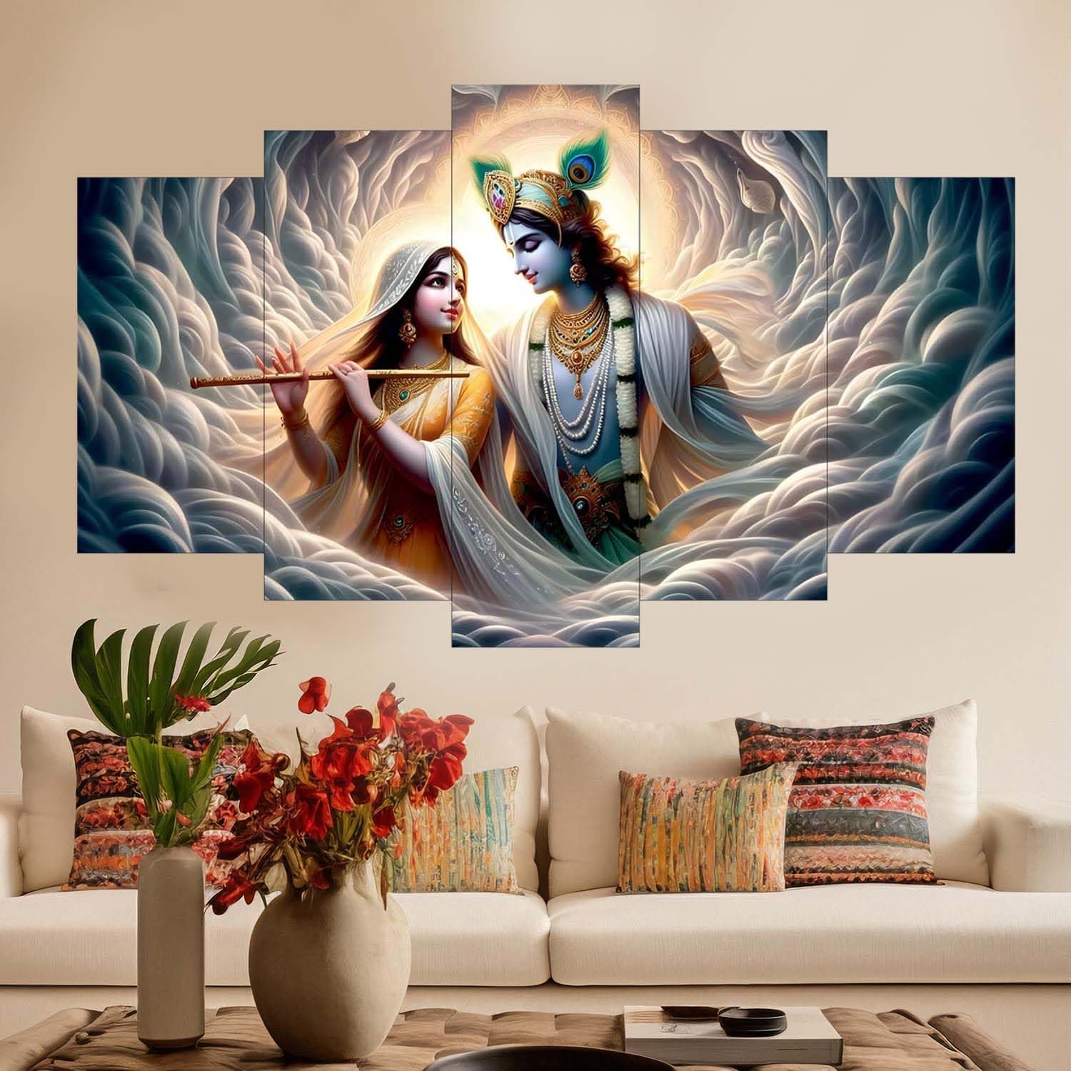 SN Handicrafts Radha Krishna Religious Wall Painting for Living Room, Bedroom, Gifts, 18 inch x 30 inch Painting (Without Frame, Pack of 5)(RK S-109)