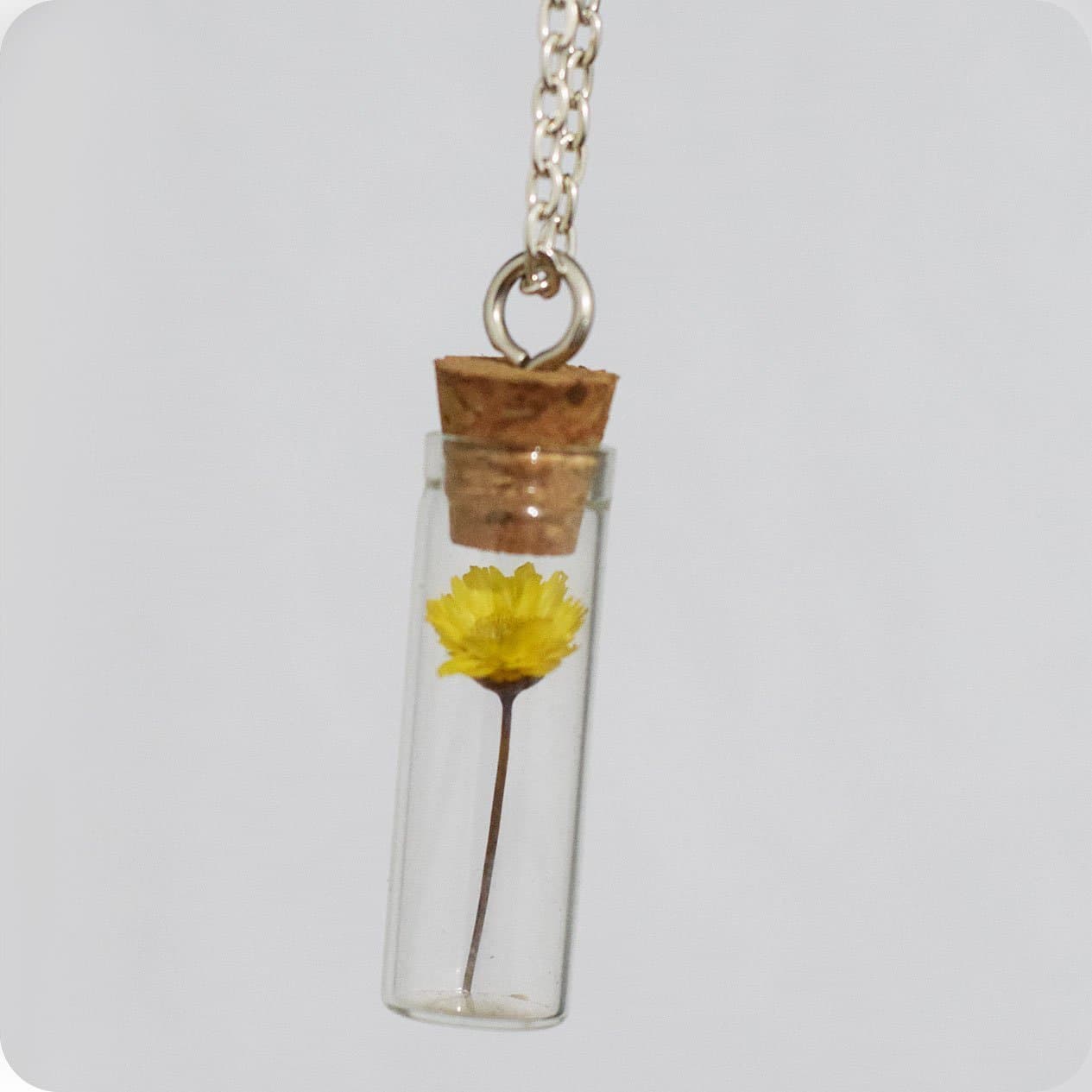 Dried Flower Necklace Yellow Flower Glass Vial Pendant Botanical Bottle Real Dry Plant Necklace Terrarium Nature Jewelry Gift