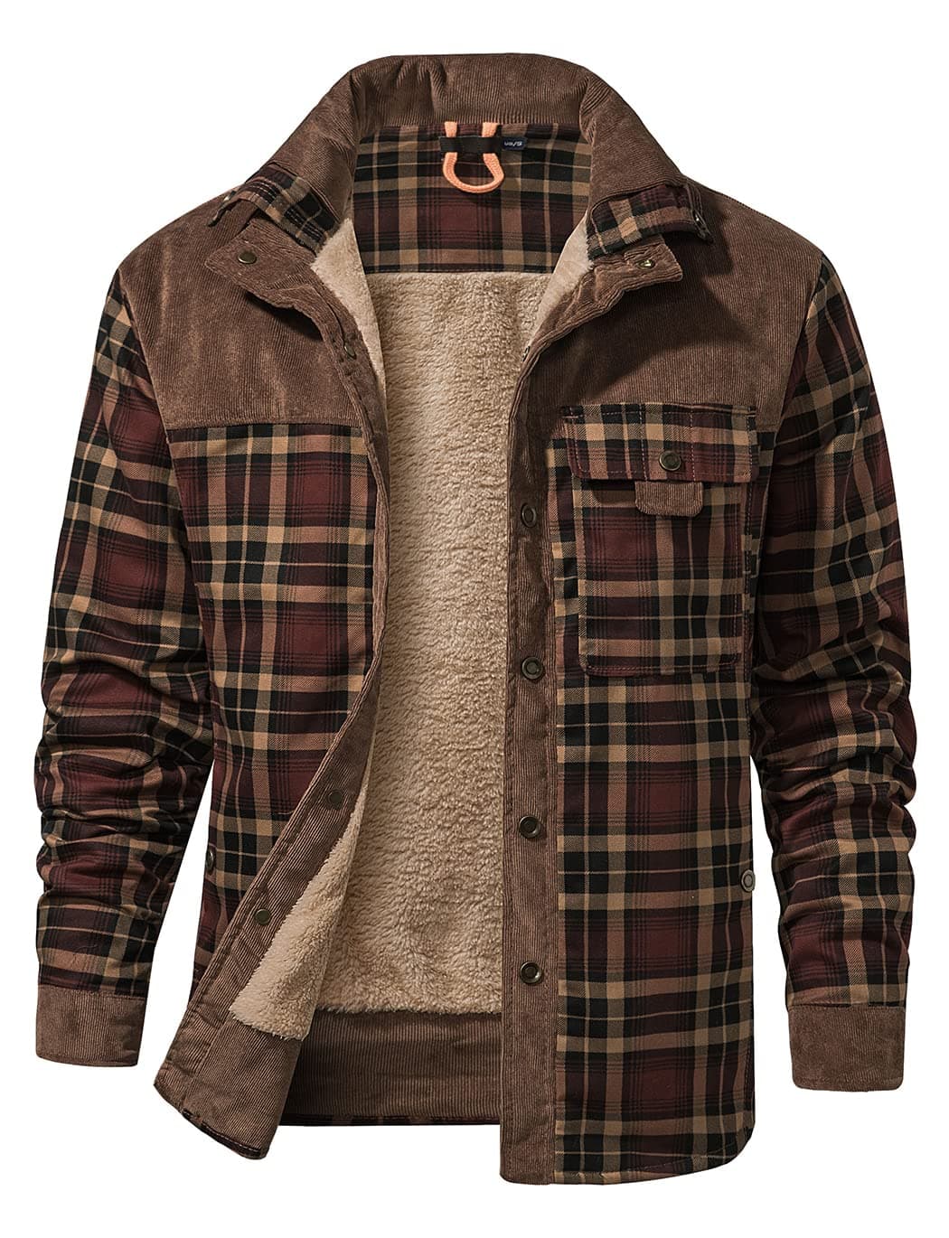 Men's Long Sleeve Sherpa Lined Shirt Jacket Flannel Plaid Fleece Coats