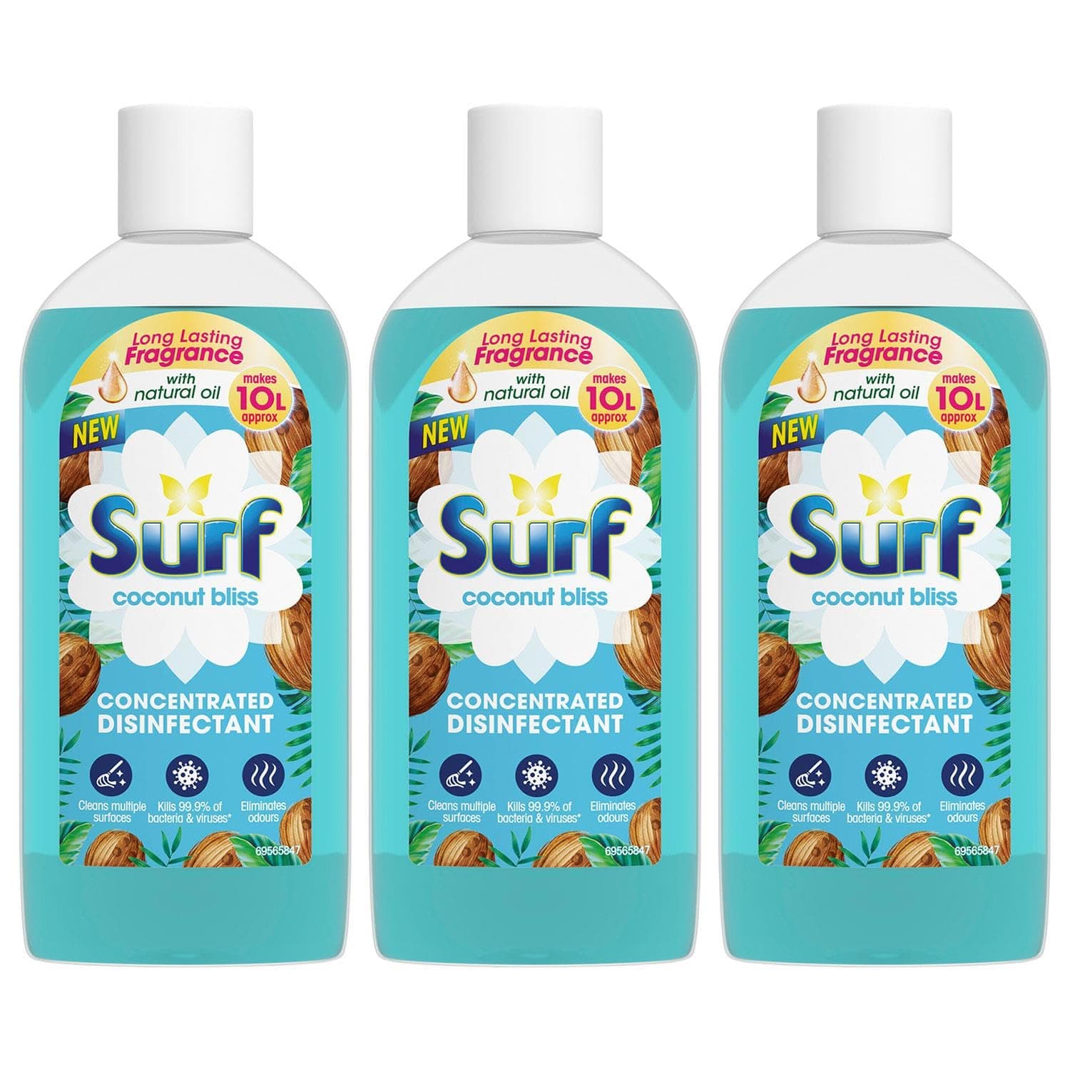 Surf Passion Bloom Concentrated Disinfectant All-Purpose Cleaner Long Lasting Fruity and Tropical Fragrance with Natural Oils Cleans Multiple Surface, 240ml (Coconut Bliss, Pack of 3)