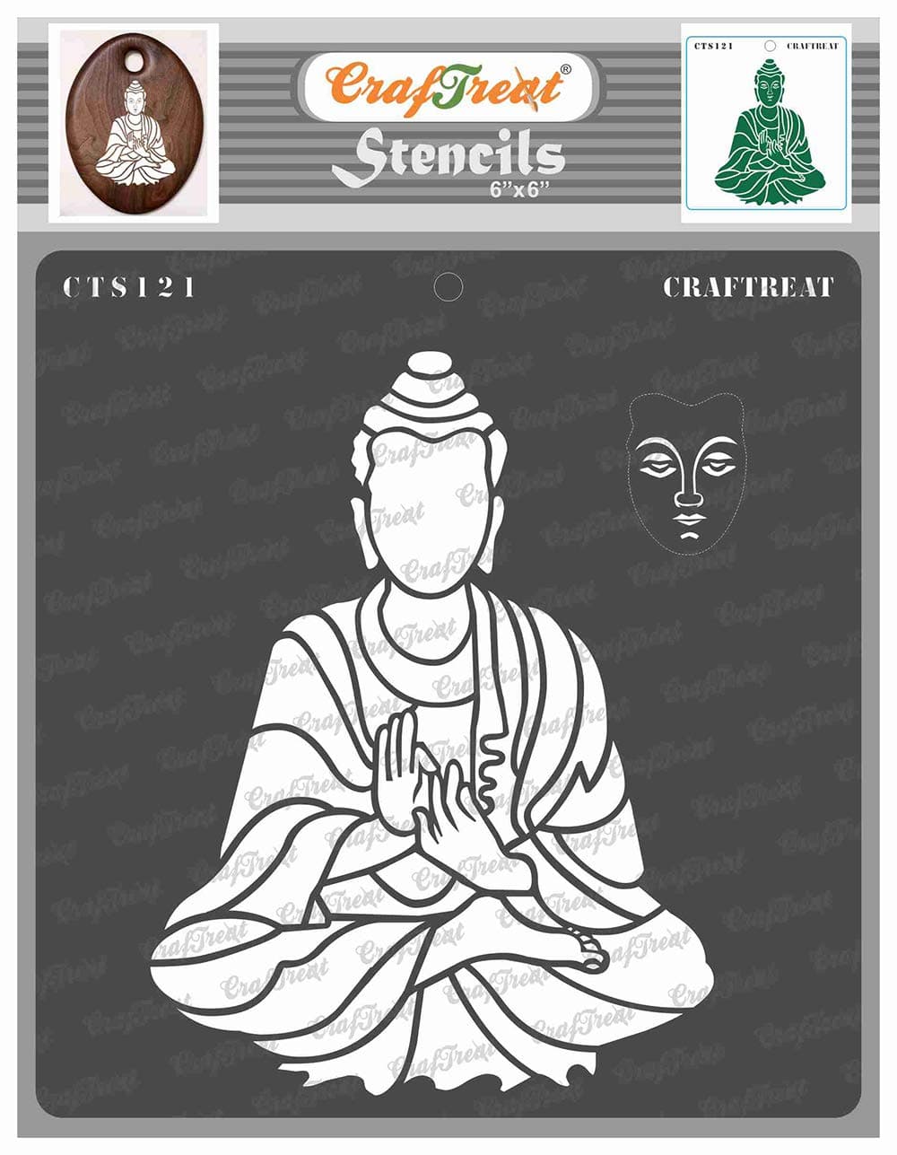 CrafTreat Reusable Buddha Stencils for Crafts - Vintage Sitting Buddha - 6x6 Inch - Stencils for Painting on Concrete, Canvas, Fabric, Wood, Wall & More