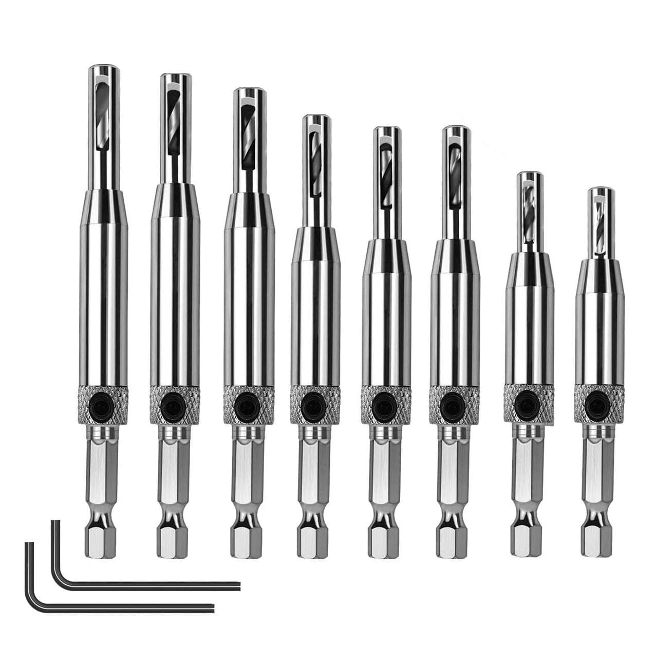10 Pcs Hinge Drill Bit Set, HSS Self Centering Drill Bits for Wood Door Window Cabinet Woodworking Hinge Hardware Pilot Hole Drill Bit(5/64" 7/64" 9/64" 11/64" 13/64" 1/4" 5mm)