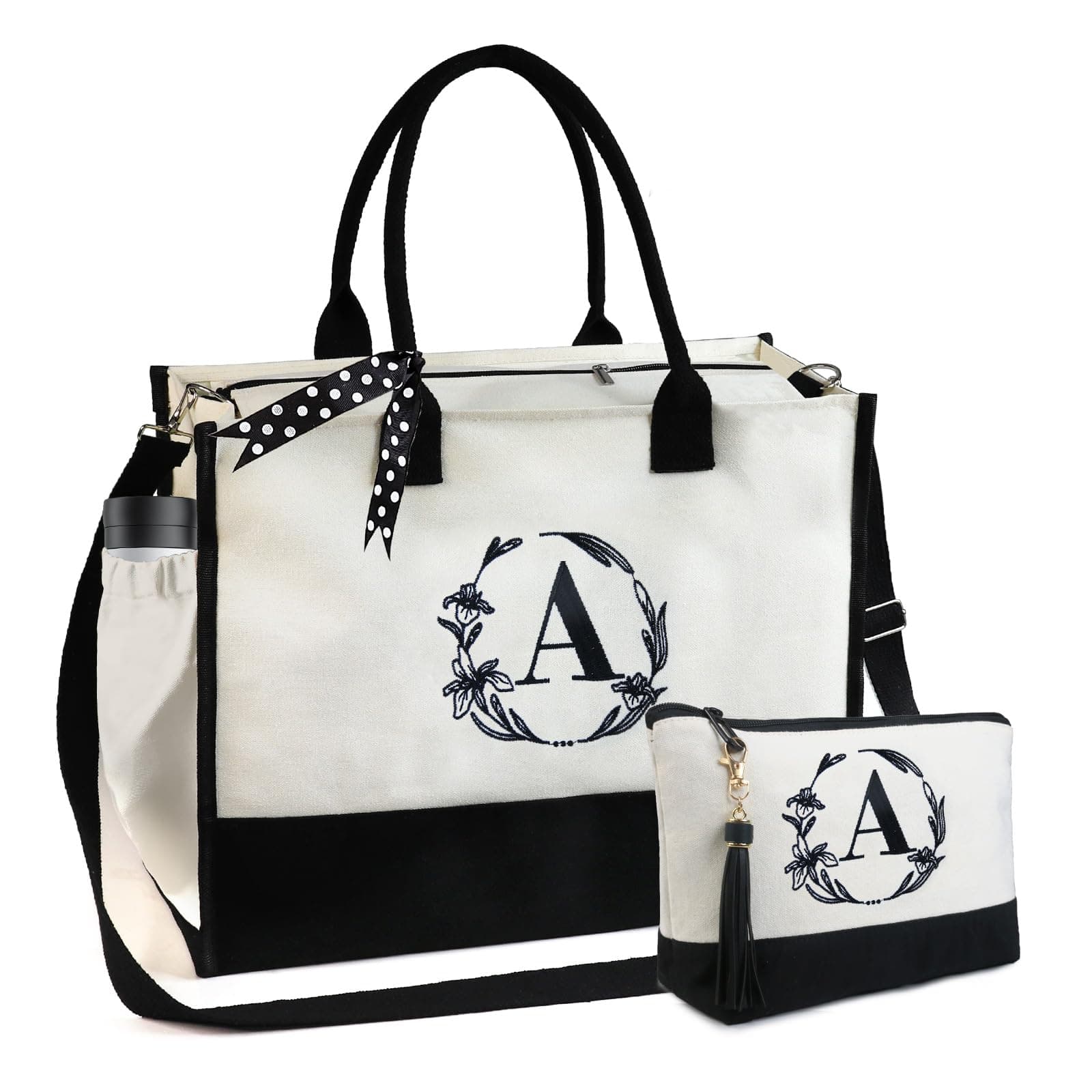 BeeGreen Embroidery Monogram Initial Tote Bag for Women Teacher Mom Friend Personalized Gift for Birthday Beach Work Wedding