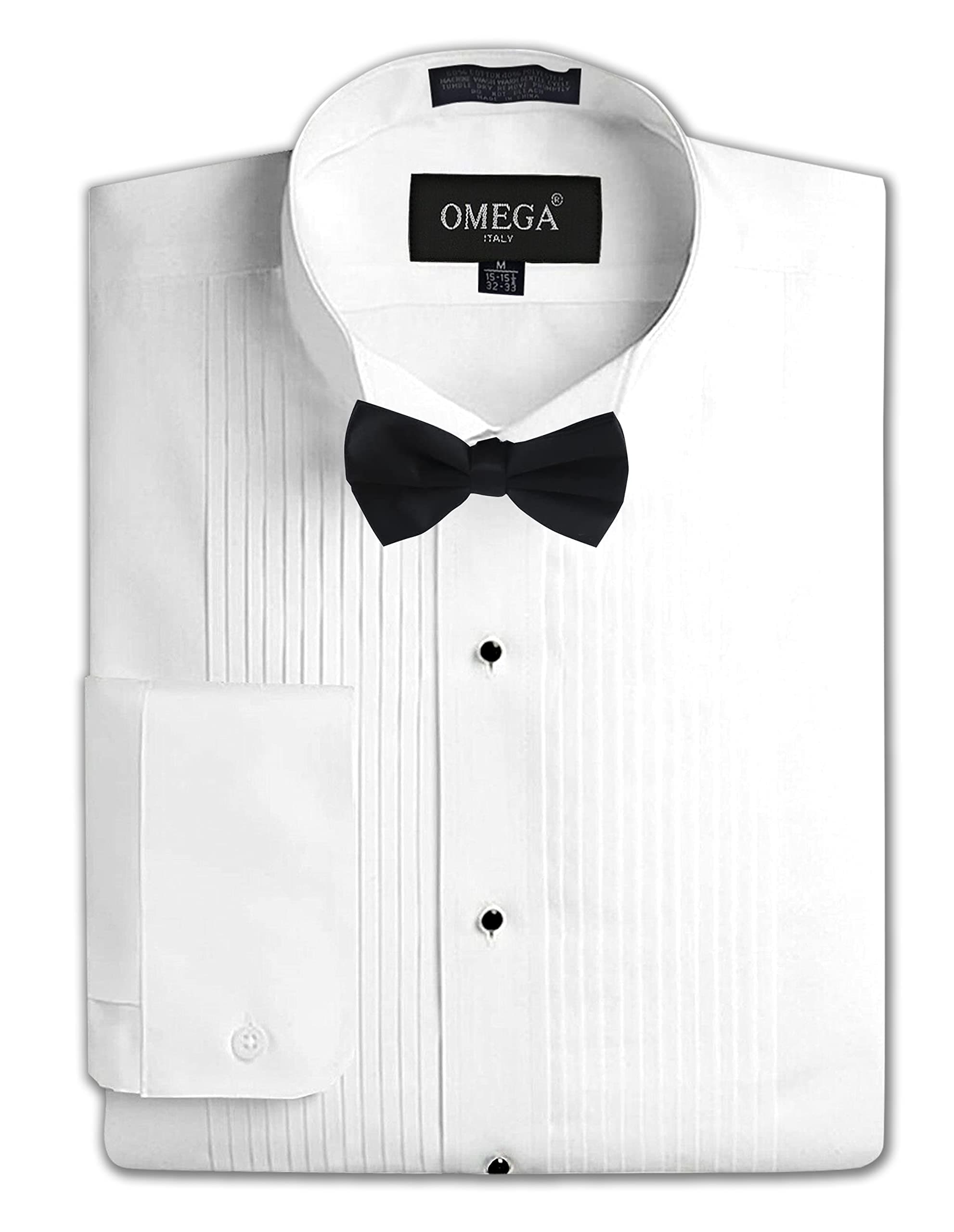 OmegaTux Mens Formal Wing Collar Tuxedo Shirt, 1/4'' Pleat'