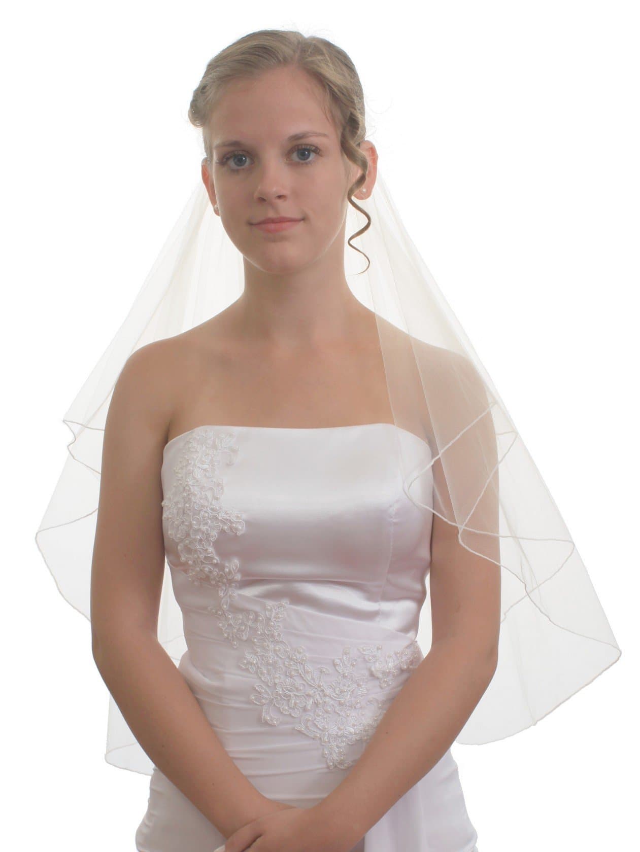 Women's Bridal Wedding Veil 2 T Pencil Edge Elbow Length VE5B2 by SparklyCrystal