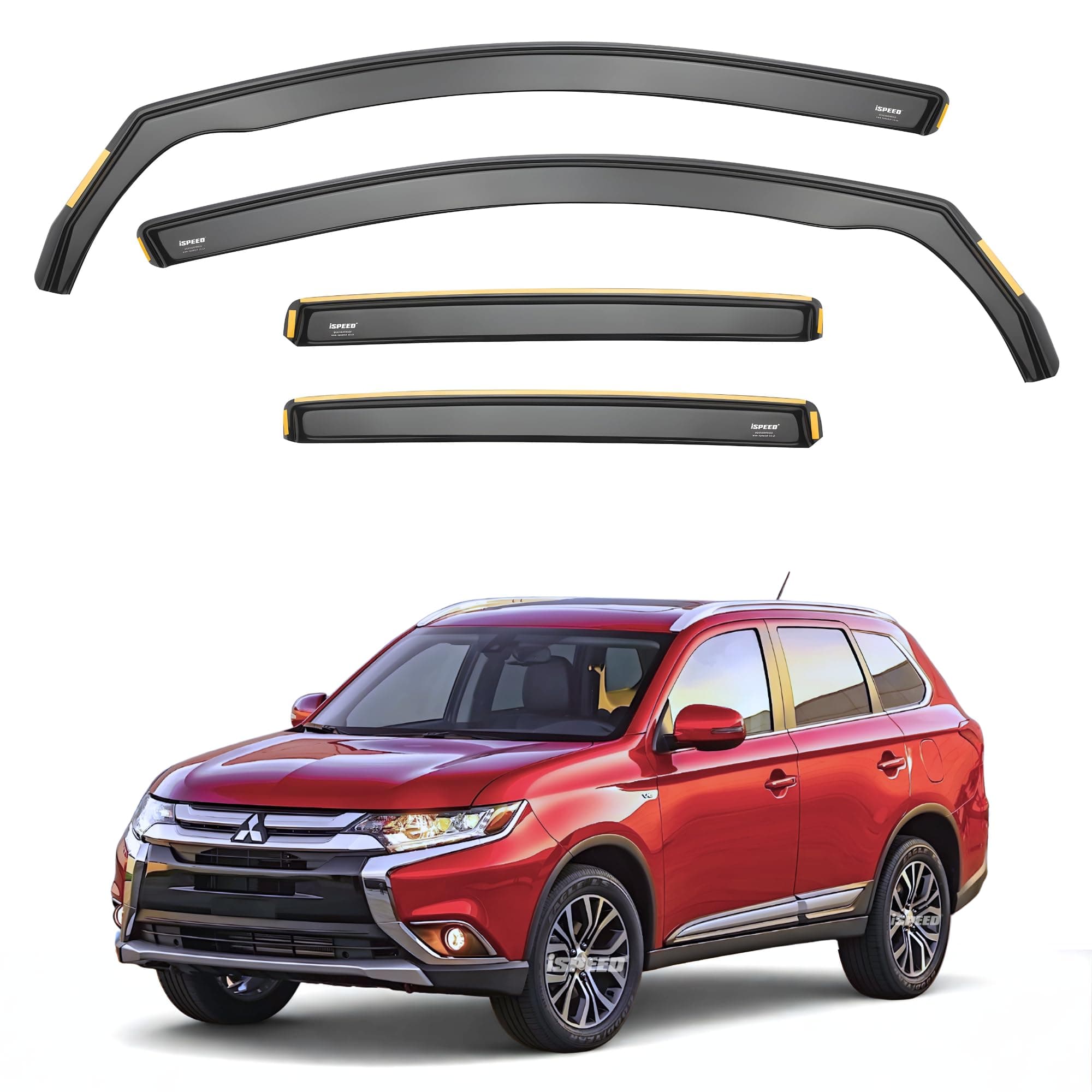 iSpeed Wind Deflectors For Mitsubishi Outlander mk3 2012-2021 5 Door SUV 4pc Set - Keep Your Car Ventilated in Rain - Reduce Wind Turbulence - Tinted In-Channel Type
