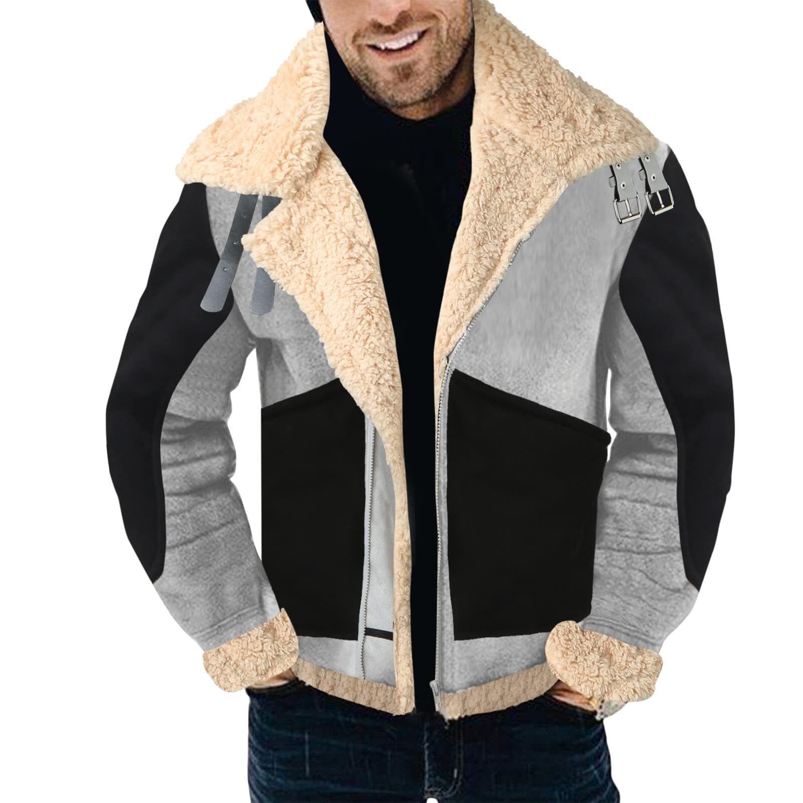 BIFUTON Winter Coats for Men,Men's Shearling Leather Coat Faux Suede Sherpa Lined Winter Thicken Warm Hooded Sheepskin Jacket