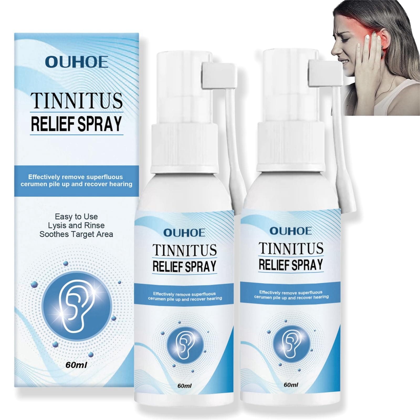 2PCS Tinnitus Relief Spray,Tinnitus Treatment Spray for Ear Care,Ear Drops for Ear Ache Relief,Ear Ringing Relieving Spray,Ear Drops for Tinnitus,Ear Pain Relief Spray,Ear Ringing Treatment Oil