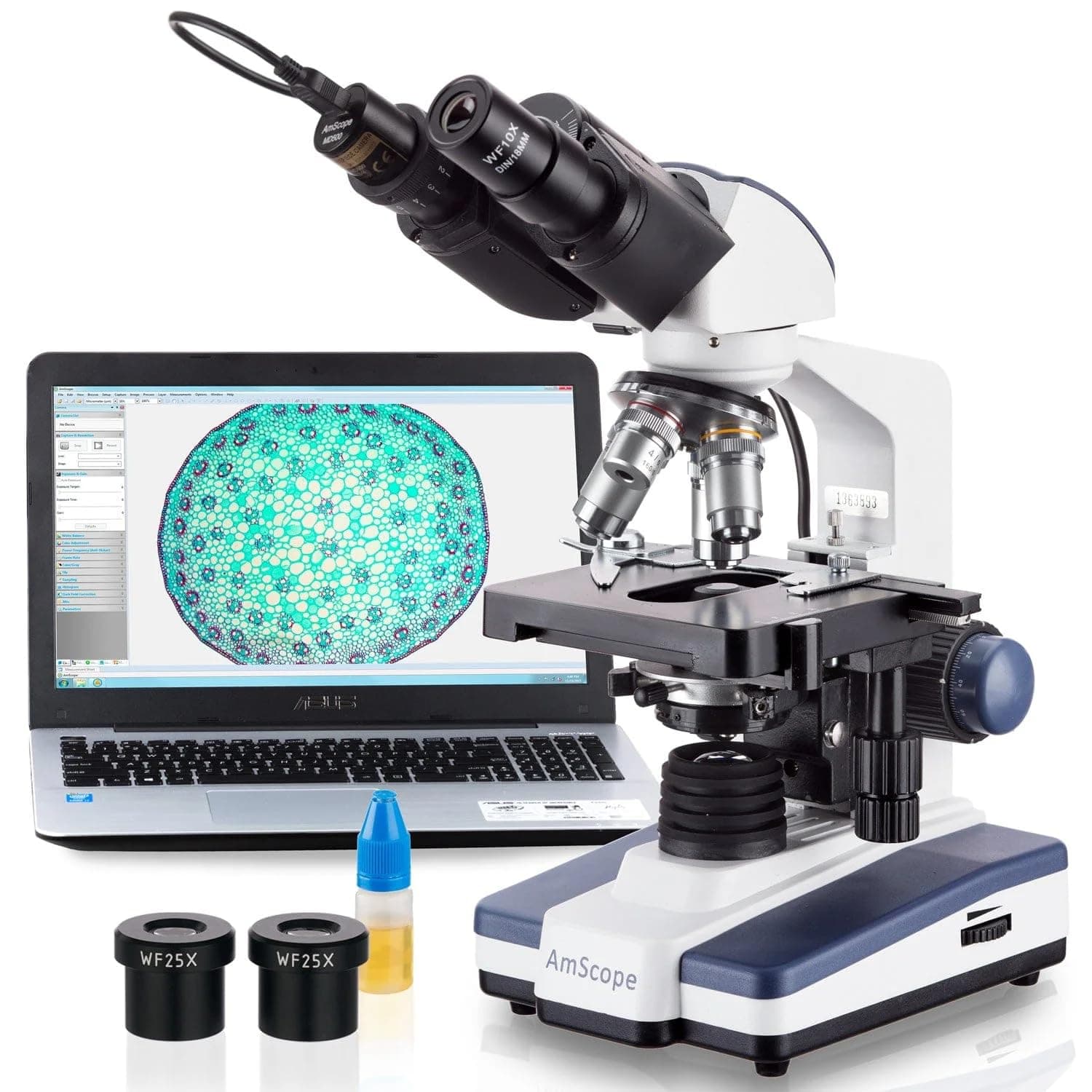 AmScope 40X-2500X LED Digital Binocular Compound Microscope w 3D Stage + 3MP USB Camera