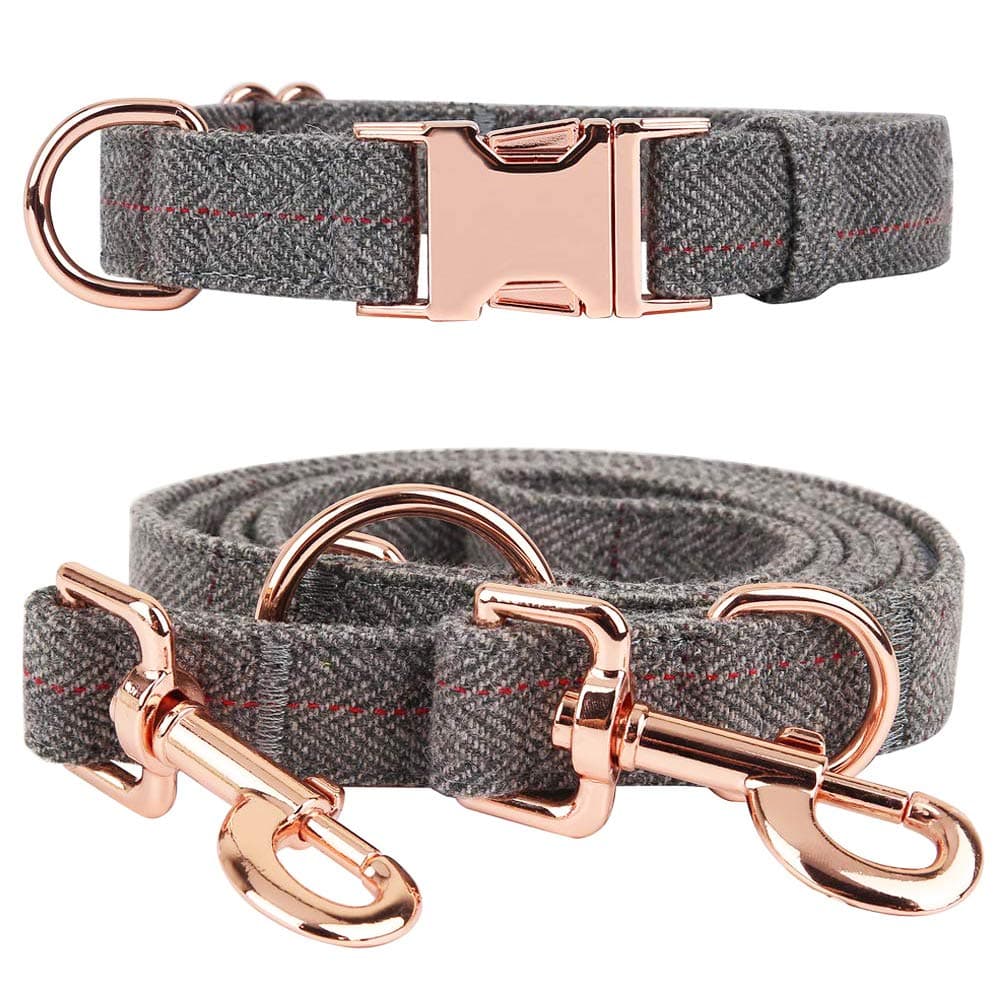 Heavy Duty Dog Collar and Leash (6.6') Set, Exceptionally Elegant with Rose Gold, 3 Adjustable Lengths & Timeless, Soft and Comfortable (L (15.7''-24''))