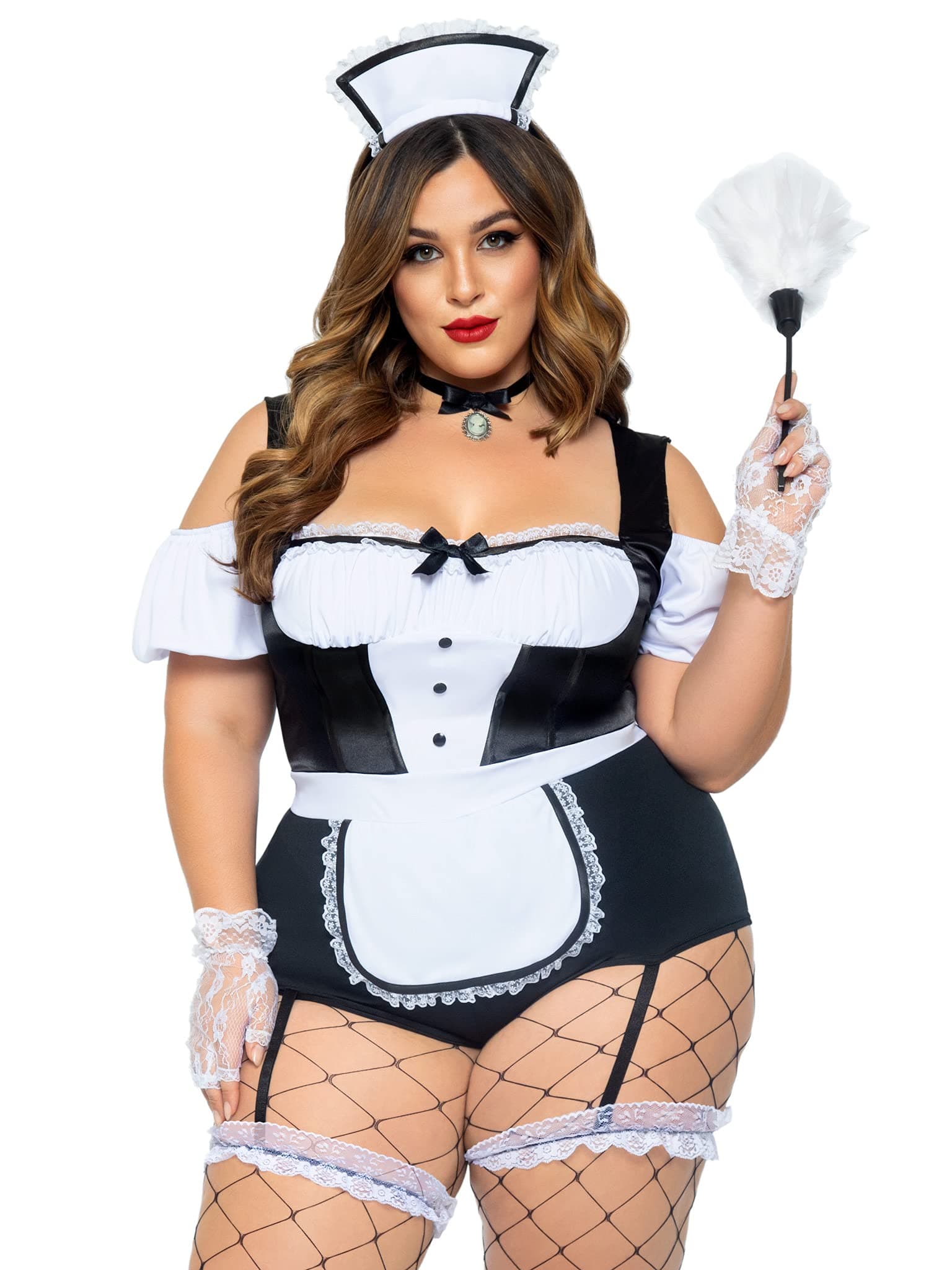 Leg Avenue Women's 3 Pc Foxy Frenchie Maid Costume with Bodysuit, Choker, Head Piece