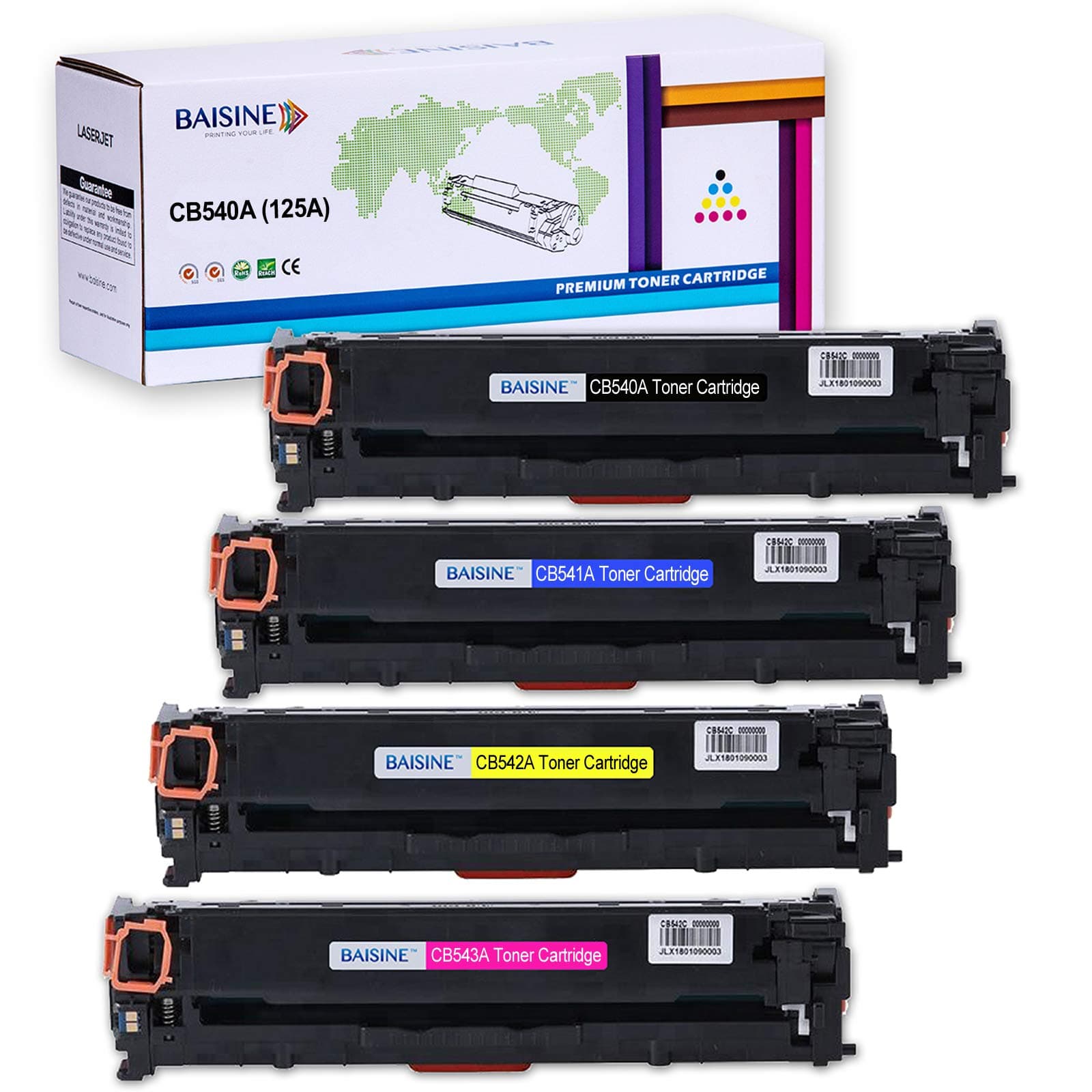 BAISINECompatible Toner Cartridge Replacement for HP 125A CB540A, Cyan, Magenta, Yellow, Black, 4 Pack