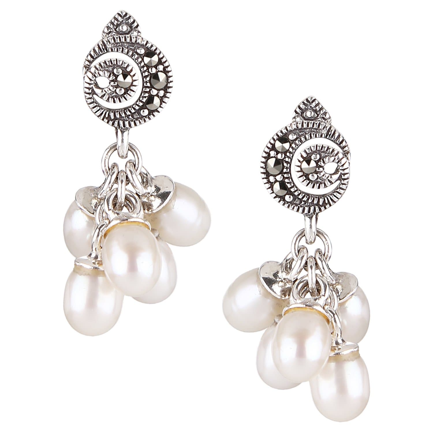 Ananth Jewels 925 Silver with Swarovski Marcasite and Pearls Earrings for Women