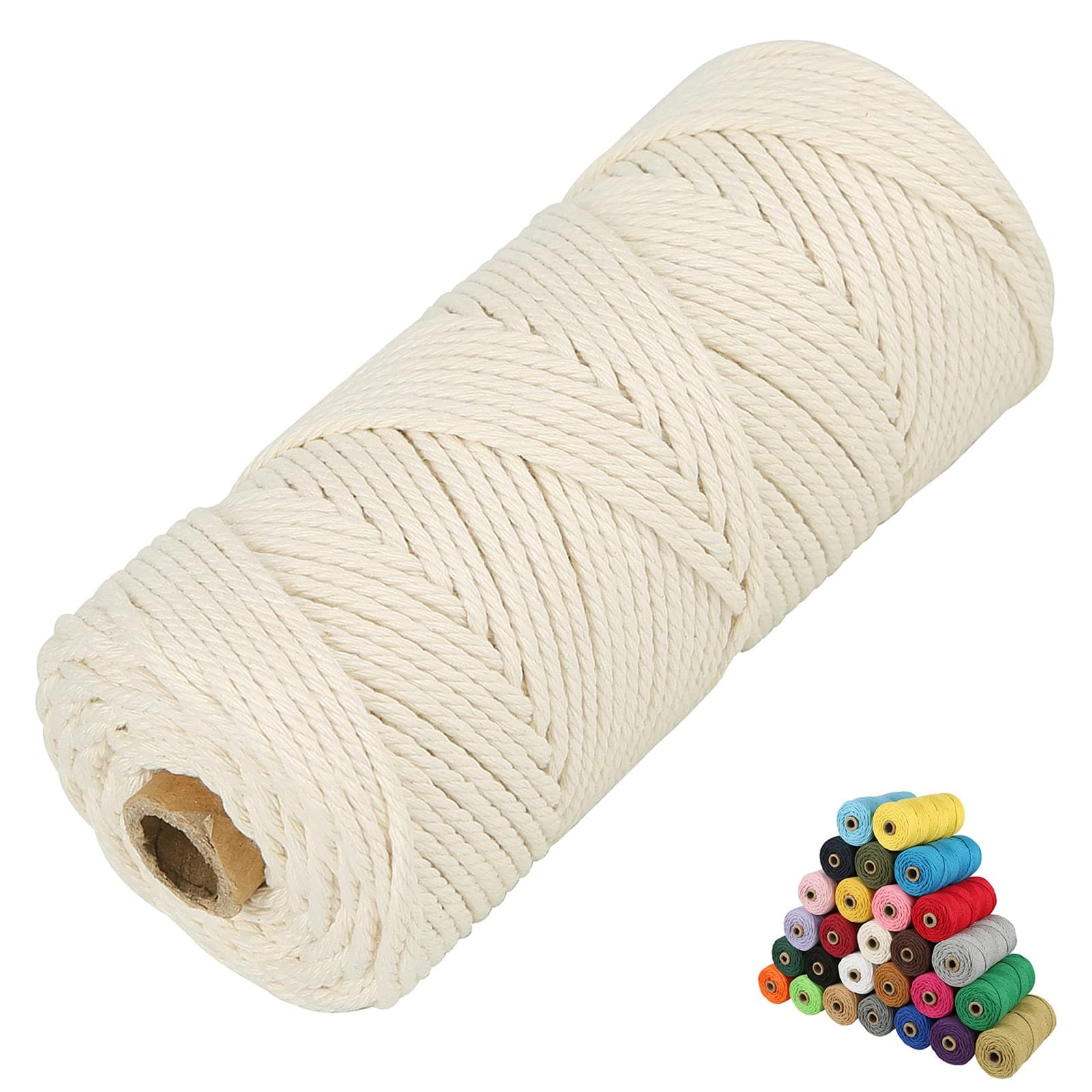 Macrame Cotton Cord, 4 Ply Twisted Macrame Yarn, Natural Cotton Cord Perfect Macrame Supplies for Macrame Plant Hangers DIY Crafts (Beige, 3mm*109Yards)