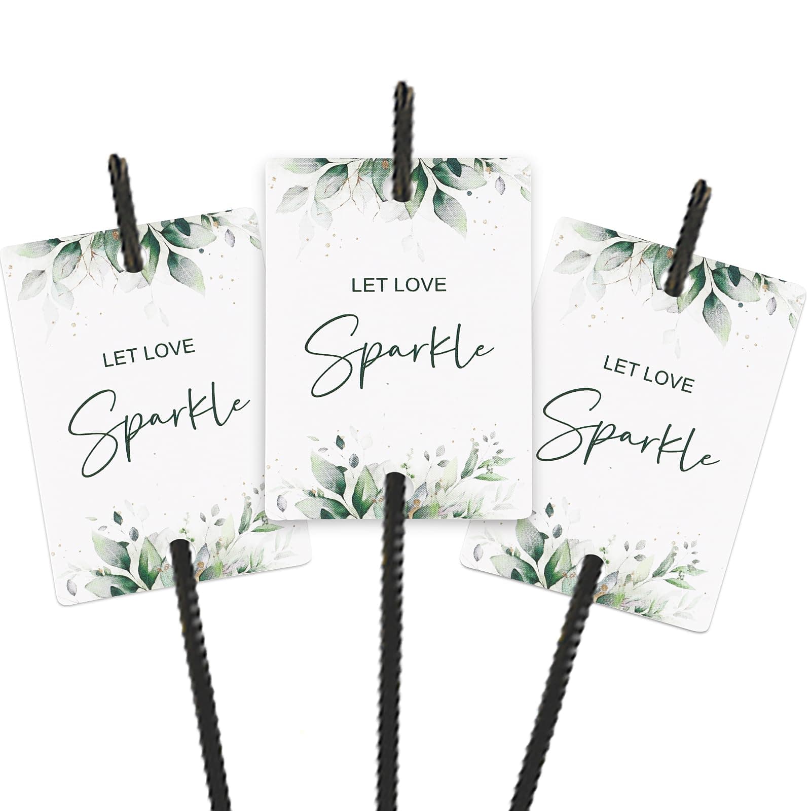 50pcs Wedding Sparkler Tags Let Love Sparkle Tags Wedding Gift Tags Green Leaves Design 5x7cm