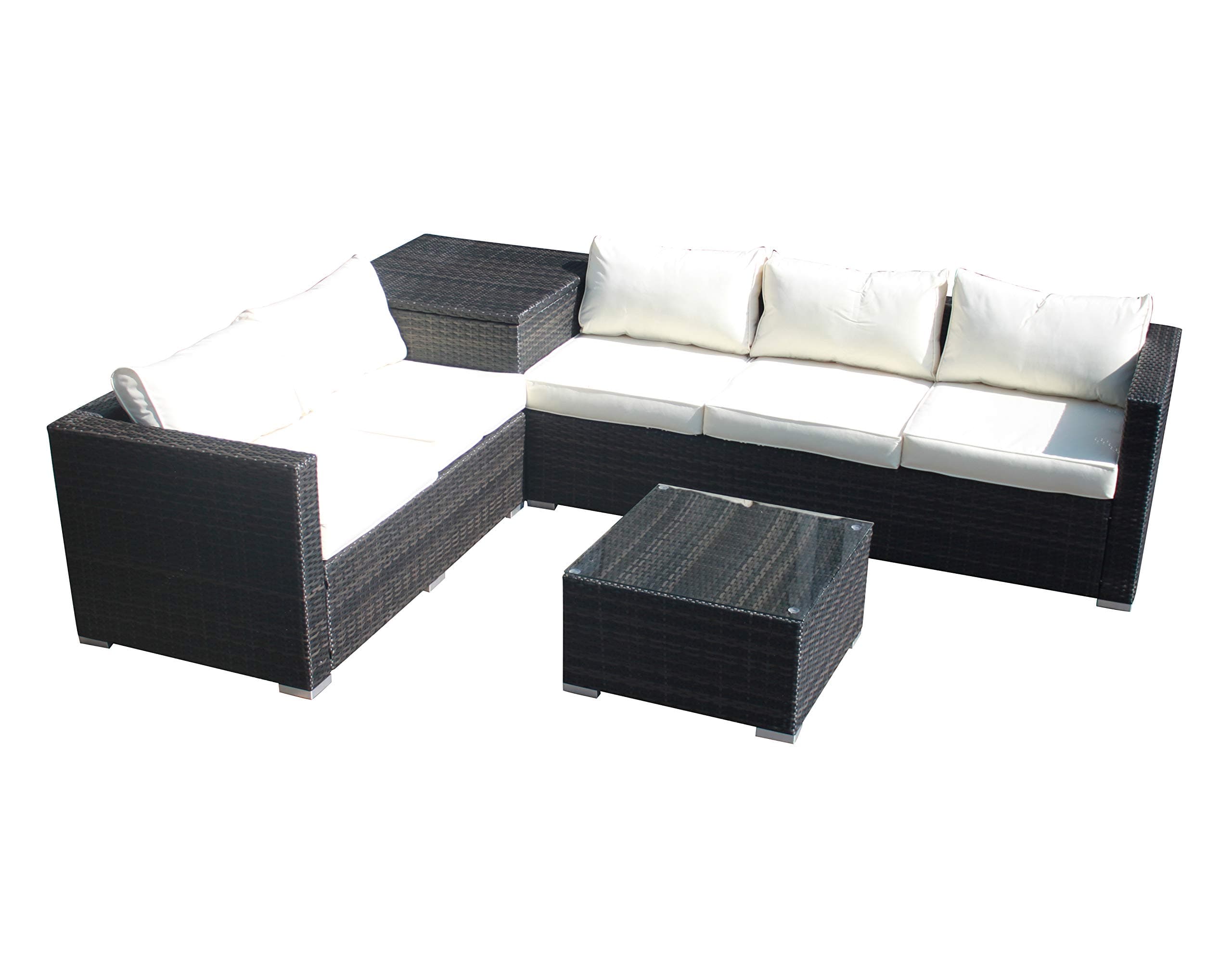 Rattan Outdoor Garden Furniture Corner Sofa with Storage Box in Brown