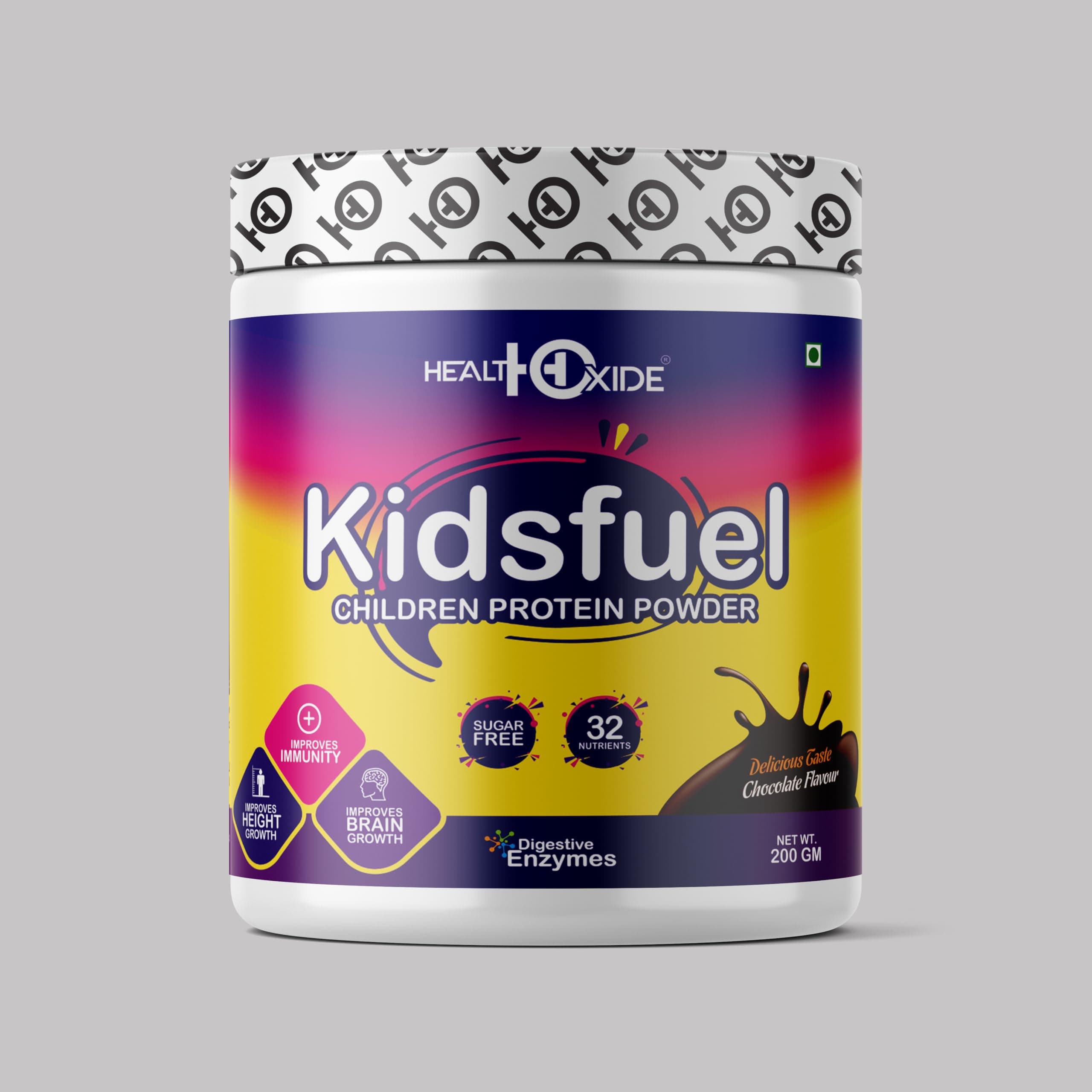 HEALTHOXIDE KIDSFUEL- High Protein Nutrition Drink Mix Powder for Child Growth – with DHA Protein Blends (200 g, Chocolate)