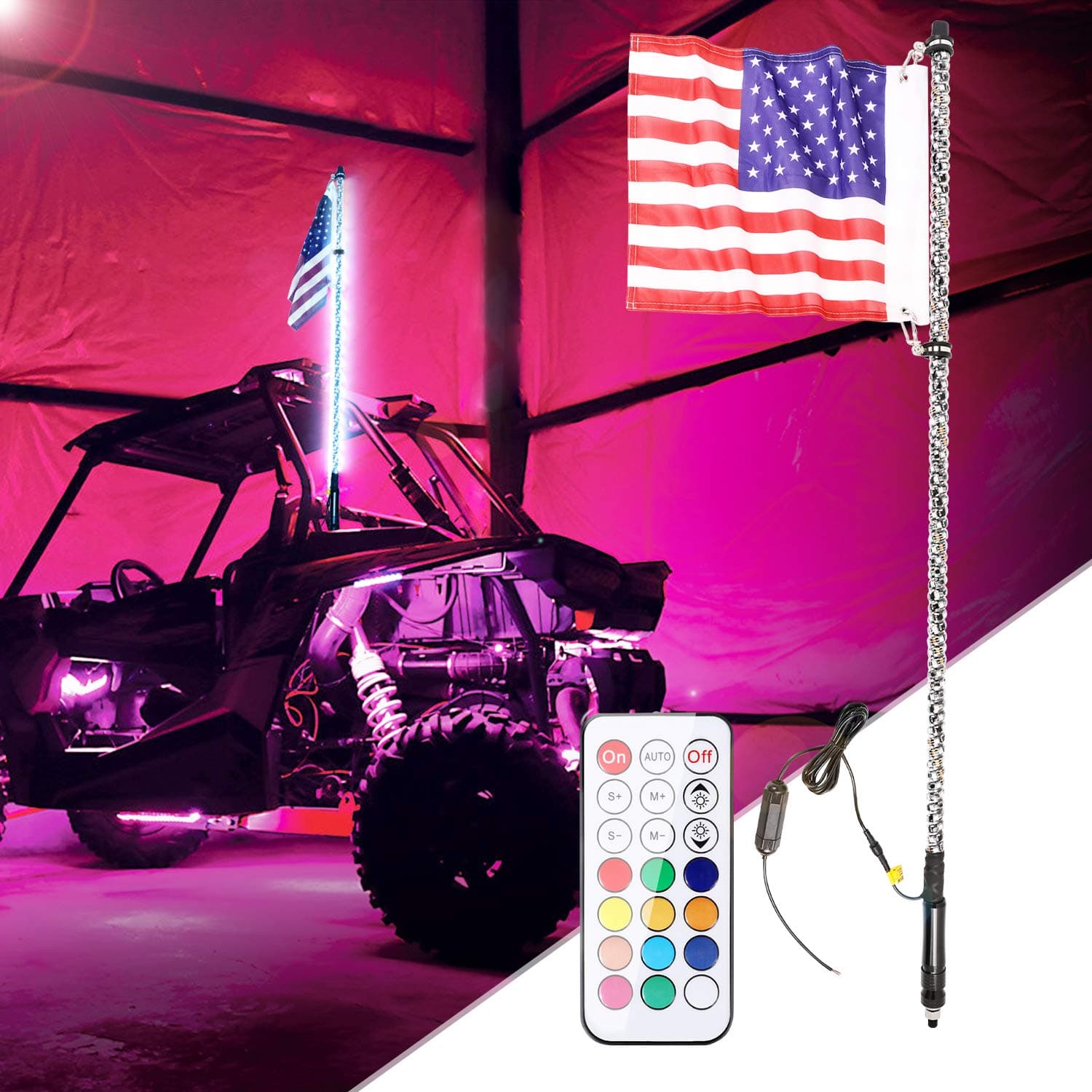 LED Whip Lights, SWATOW 4×4 4FT LED Dancing/Chasing Light 360° Spiral LED Whips Remote Control Off Road Lighted Antenna Whip for off road, UTV, ATV, Truck, Boat