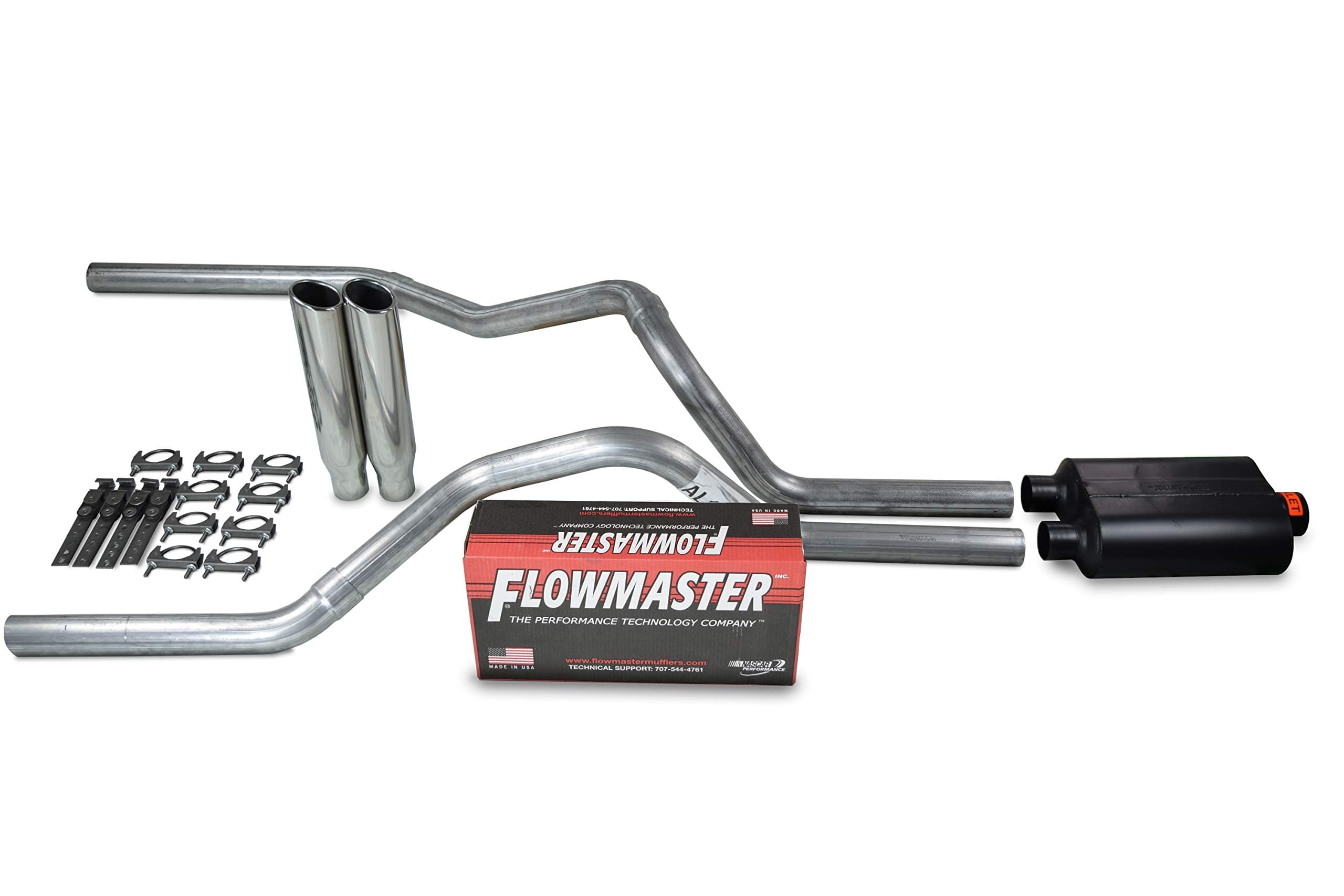 Truck Exhaust Kits - Shop Line dual exhaust system 2.5 AL pipe Flowmaster Super 40 2.5" Polished Rolled Edge Clamp on Tip