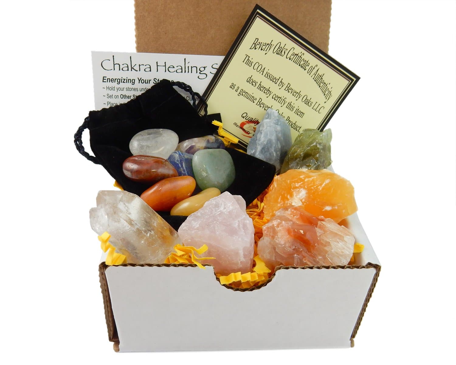 Beverly OaksChakra Mineral Starter Set/Crystal Healing Kit 6 Colourful Mineral Stones Plus 7 Chakra Tumbled Gemstones, Spiritual Metaphysical, Reiki, Chakra, Healing, Bohemian, Natural