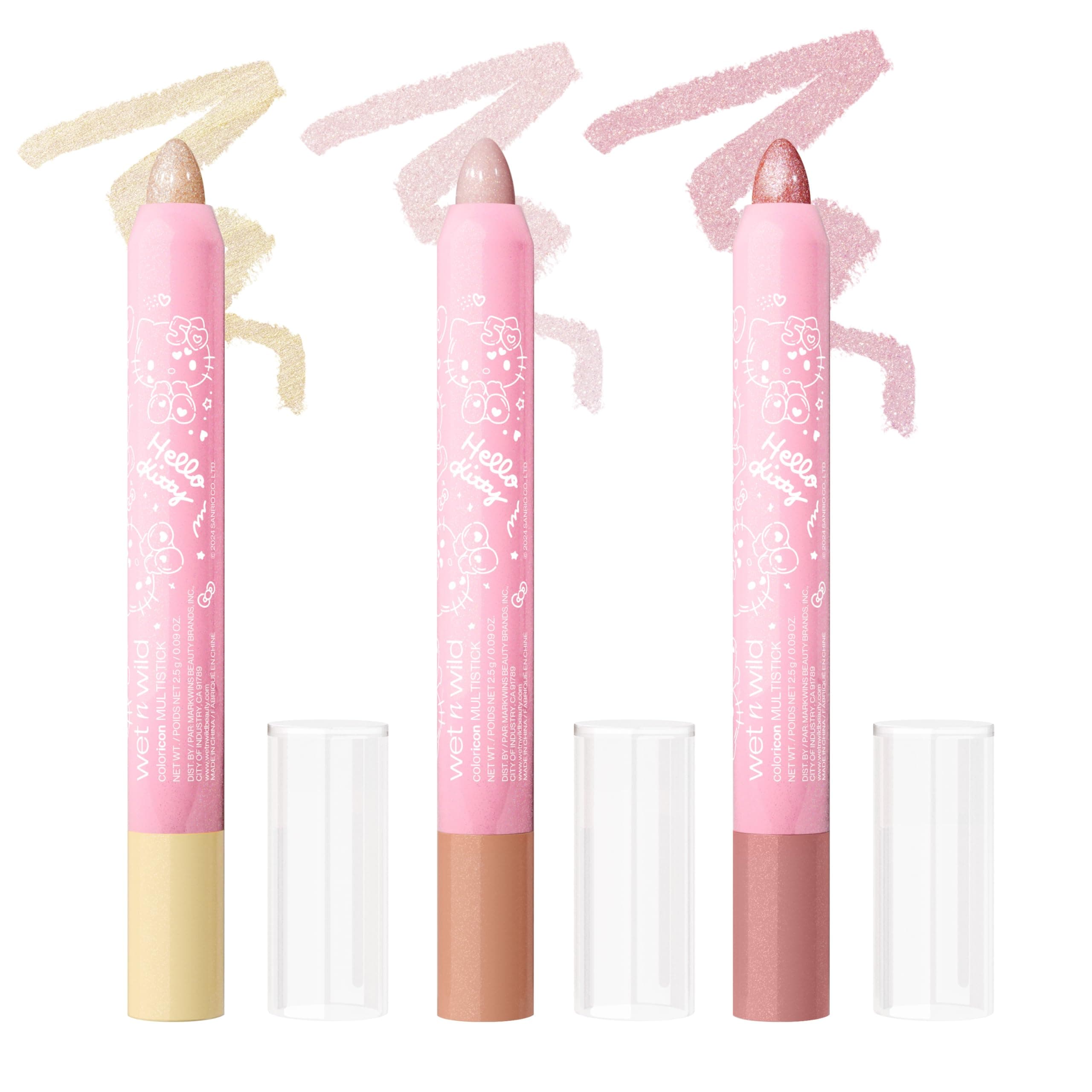 Hello Kitty 3-Piece Multi Stick Set, Multi-Functional Versatile Shades, Shimmery Rich Pigmented Cream to Powder Glittery Formula, Cruelty-Free & Vegan
