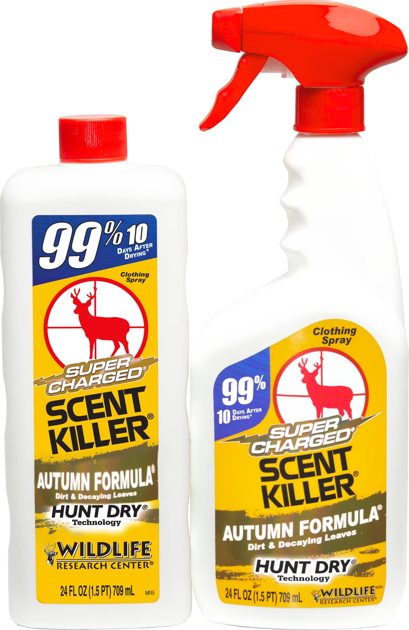 Wildlife Research Center Super Charged Scent Killer Autumn Formula Spray & Refill – Hunting Odor Eliminator with Scent of the Forest Floor – Works for Days – Deer (48 FL OZ Combo)