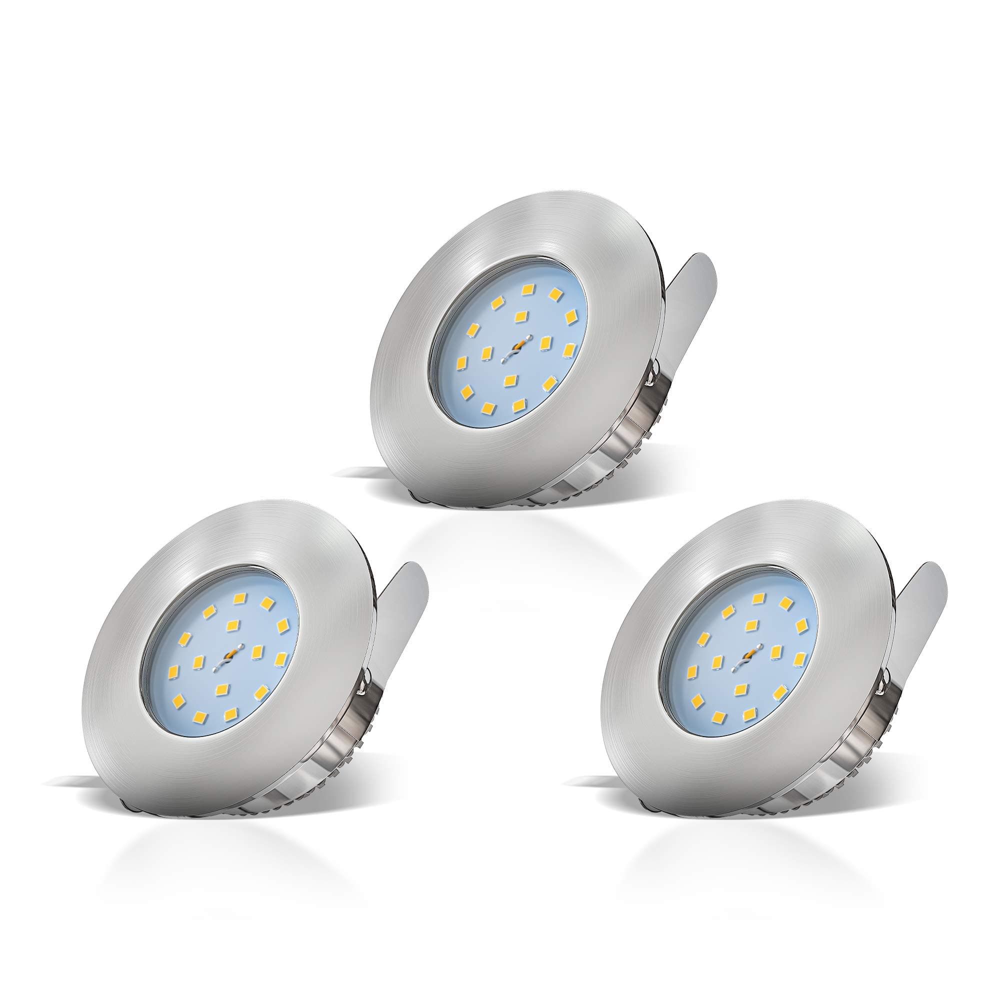 B.K.LichtSet of 3 LED IP44 Rated Recessed Bathroom Spotlights with 3X Built-in 5W LED Module, Brushed Nickel, Round, Extra Flat