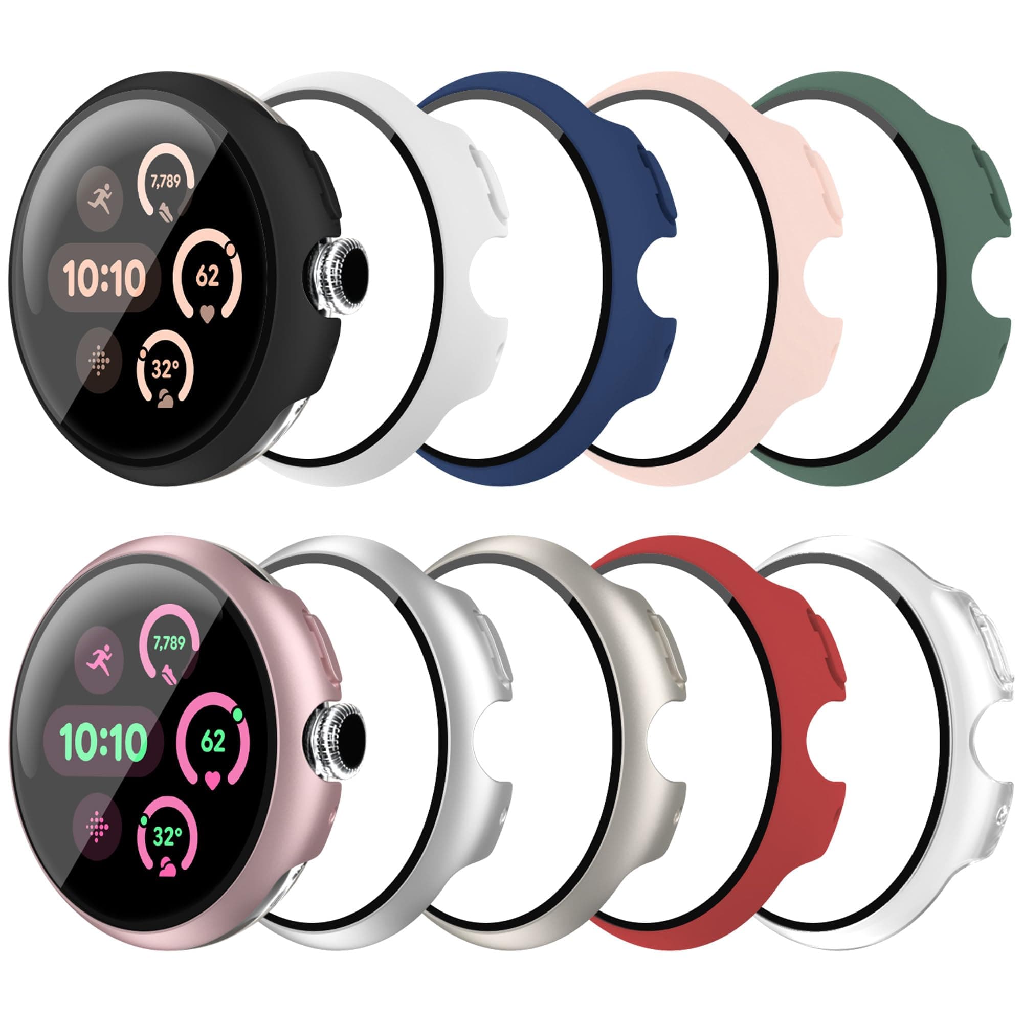 10 Pack Case for Google Pixel Watch 3/2/1 41mm with Tempered Glass Screen Protector, Shockproof Hard PC Bumper, All-Around Protective Cover Compatible with Pixel Watch 3/2/1 41mm Accessories