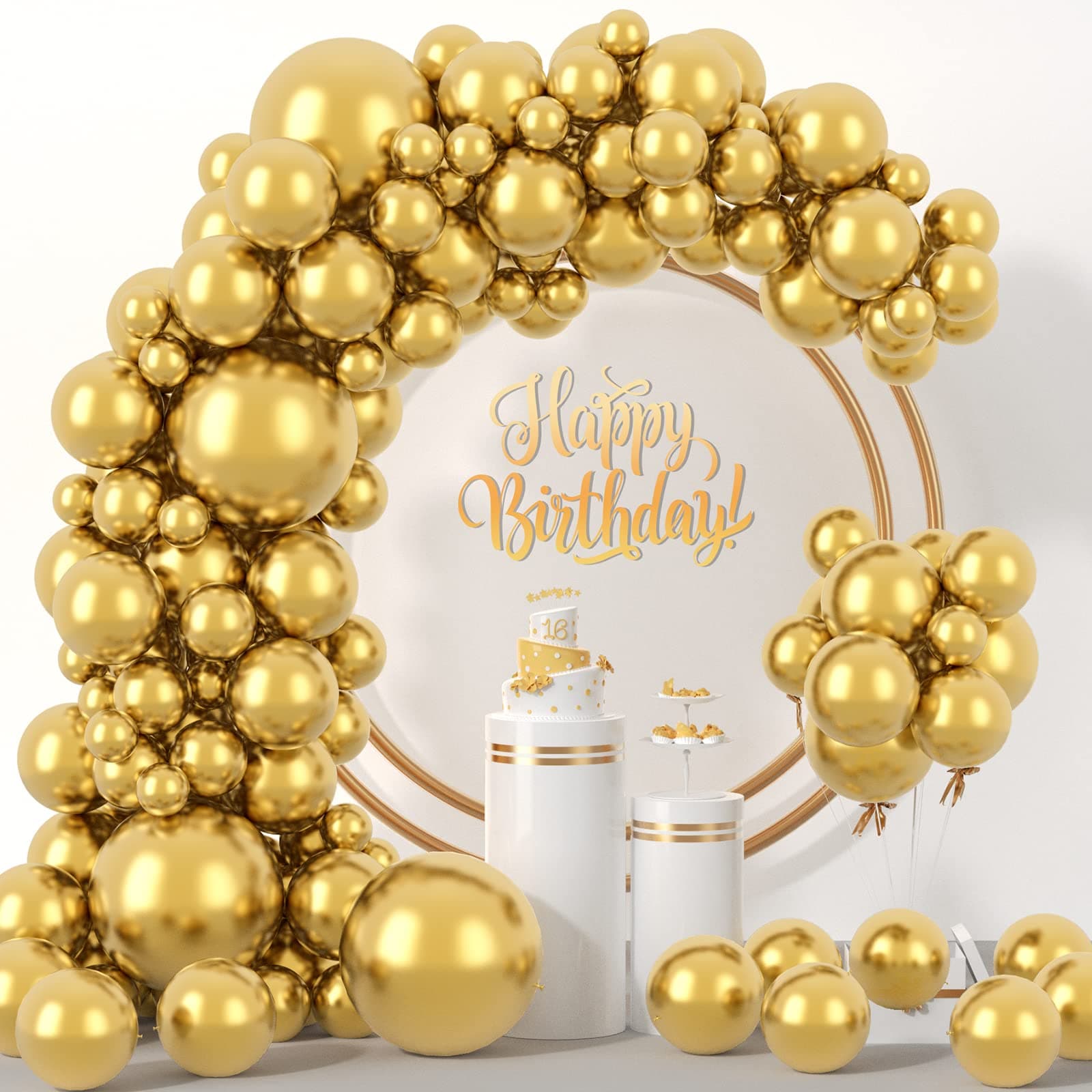 Gold Balloons 114 PCS Golden Balloons Pack Different Sizes 5 10 12 18 Inch Metallic Gold Party Balloons for Garland Arch Kit Decorations Birthday Graduation New Year Christmas Prom Party