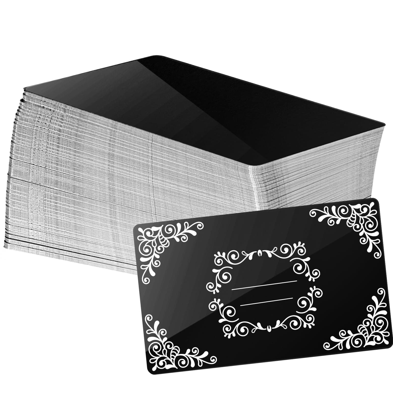 100 Pcs Metal Engraving Blanks Aluminum Sheet Laser Engraving Business Card Multipurpose DIY Gift Cards 86 x 54 x 0.21 mm (Black)
