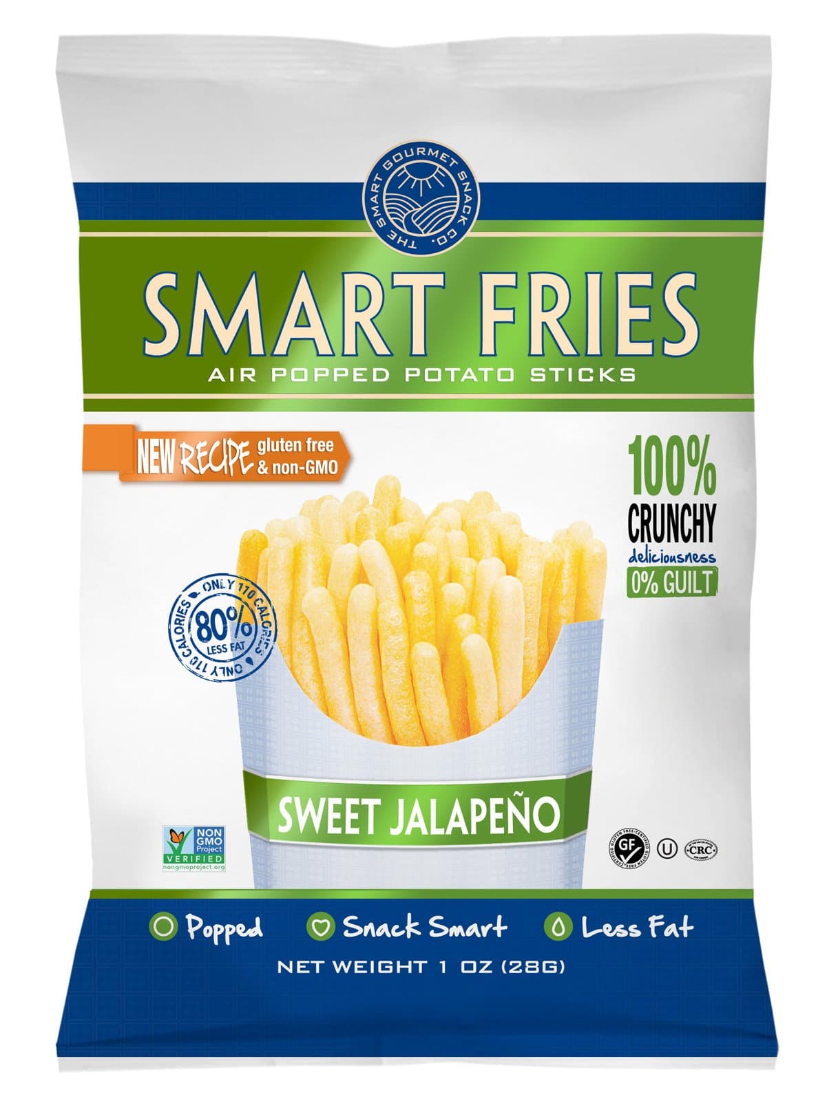 Gourmet Basics Smart Fries Air Popped Potato Fries, French Fries, Potato Sticks Individual Bags, Gluten Free, Sweet Jalapeno - 1 oz Bags (20 Pack)