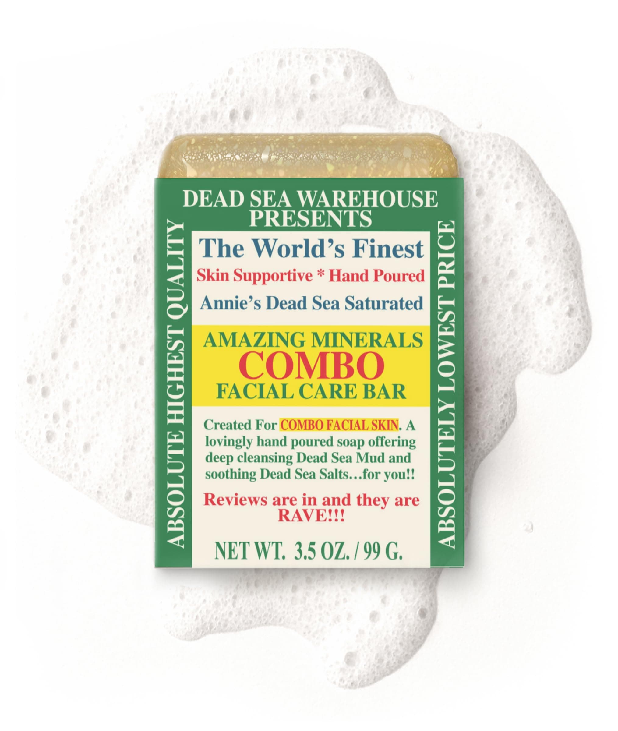 Dead Sea Warehouse - Dead Sea COMBO Facial Care Bar - Face Soap for Women and Men - Clarifying Dead Sea Mud & Salt Soap for Combination Skin, Handmade & Unscented, 3.5 oz