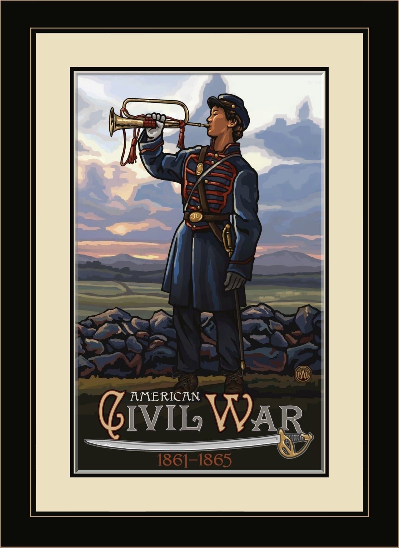 Northwest Art Mall PAL-1161 MFGDM CWB Civil War Bugler Framed Wall Art by Artist Paul A. Lanquist, 13 by 16-Inch