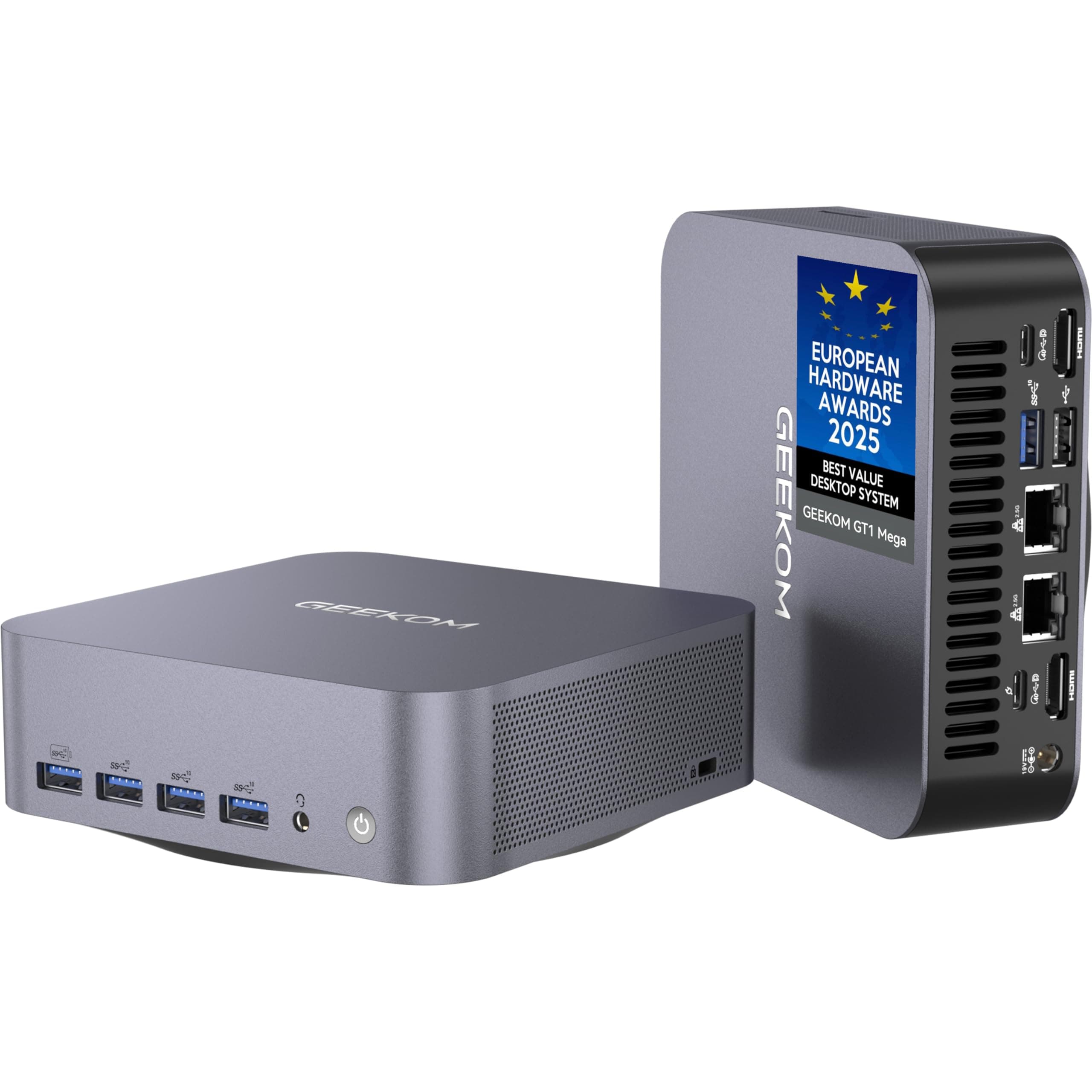 GEEKOM GT1 Mega AI Mini PC, with Intel 14th Gen Core Ultra 9 185H | 32GB DDR5 1TB NVMe SSD | Intel Arc Graphics | Dual 2.5G LAN & WiFi 7 | 8K Quad Display | Windows 11 Pro | 3-Year Warranty | SD Solt