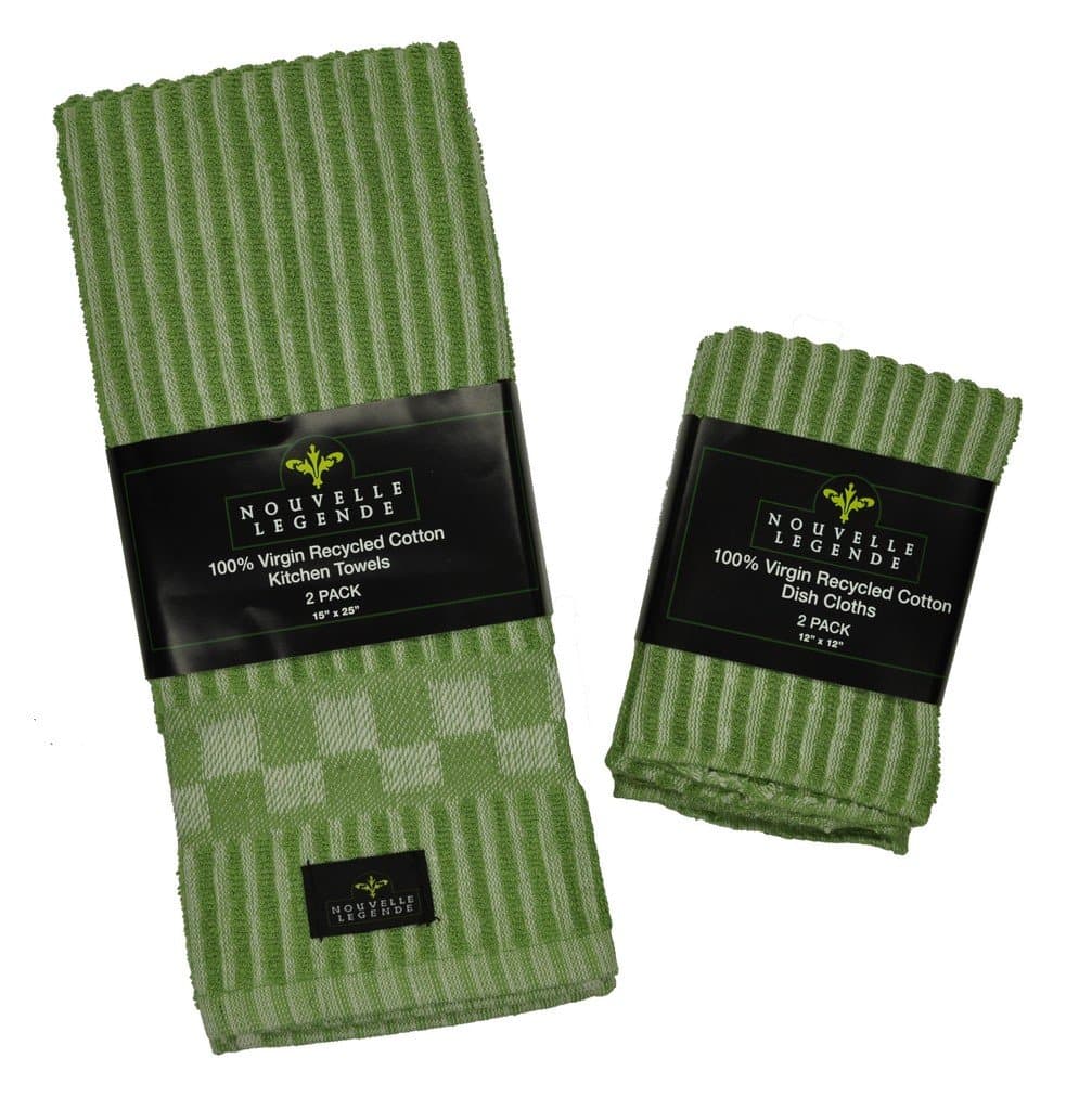 Virgin Recycled Cotton Linen Kitchen Set (Green, 4 Pieces)