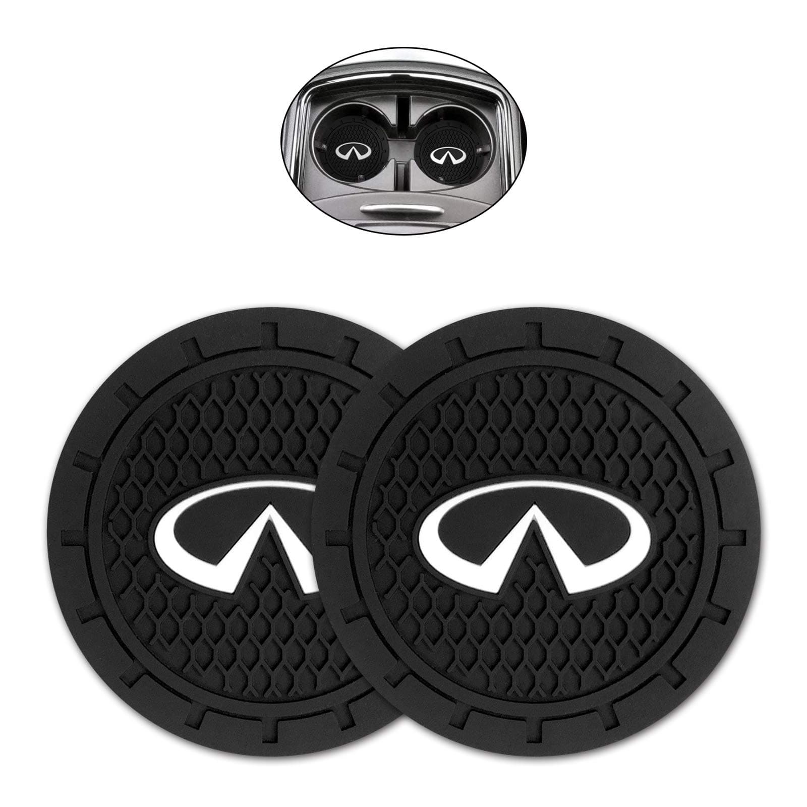 MYCASUO Car Interior Accessories for Infi?ti Cup Holder Insert Coaster - Silicone Anti Slip Cup Mat for in?niti QX50 Q50 Q70 Q70L Q60 QX30 QX60 QX80 (Set of 2, 2.75" Diameter)