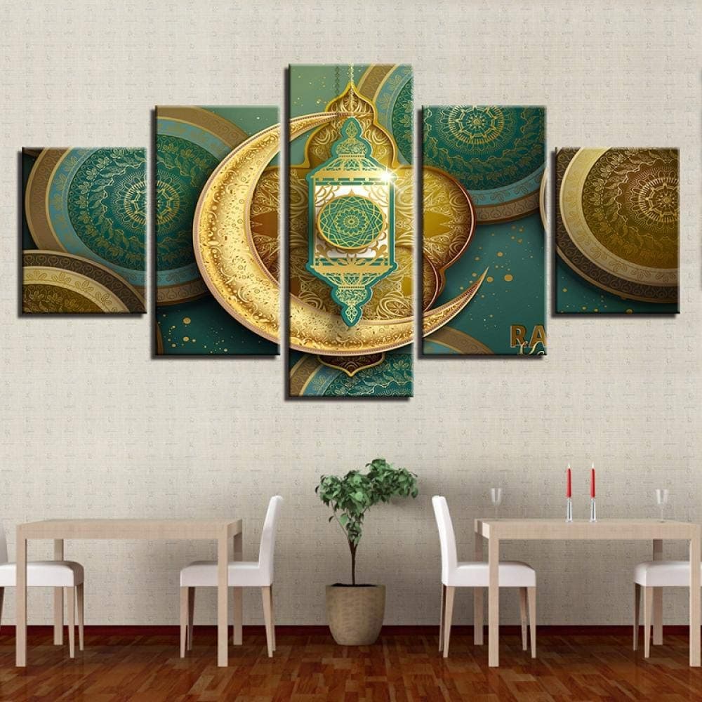 BXZGDJY Decoration Living Room Wall Art Paintings 5 Pieces Hd Printed Islamic Muslim Mosque Ramadan Poster Canvas Pictures Modular 200X100CM IMAGE PRINTED ON CANVAS | WALL ART PRINT | PICTURE | PHOT
