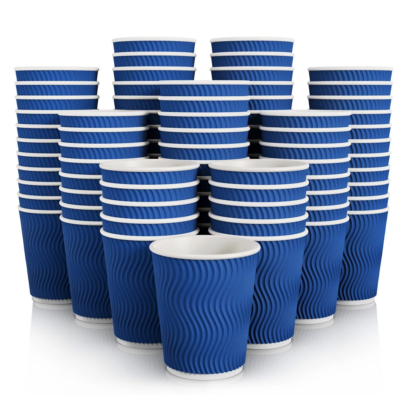 JollyPack 120 Pack 8 oz Paper Coffee Cups, Blue Disposable Beverage Cups with Insulated Ripple Wall for Coffee, Tea, and Hot Chocolate