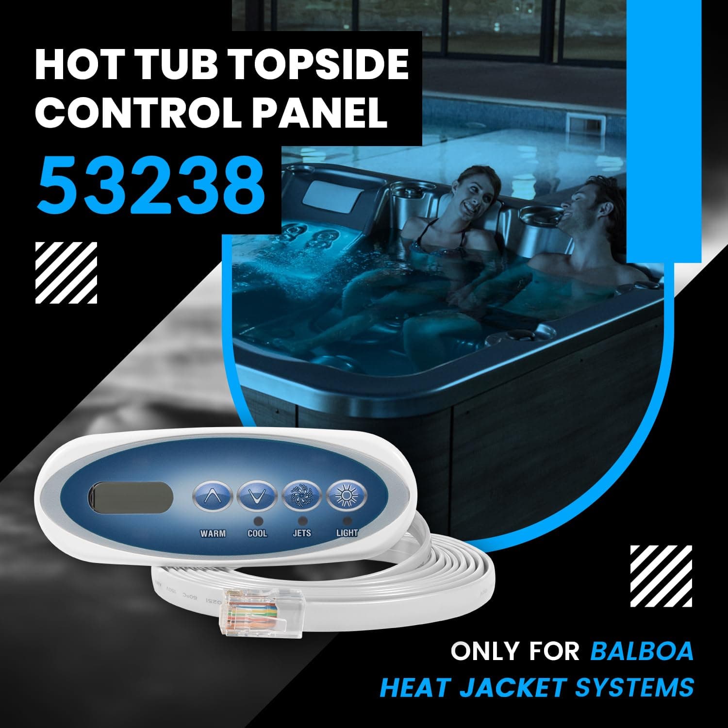 Replace for Balboa 53238 Topside Control Panel VL200, 4-Button Hot Tub Control Panel Replacement, fit for Mini Oval Heat Jacket (7ft. Cord)