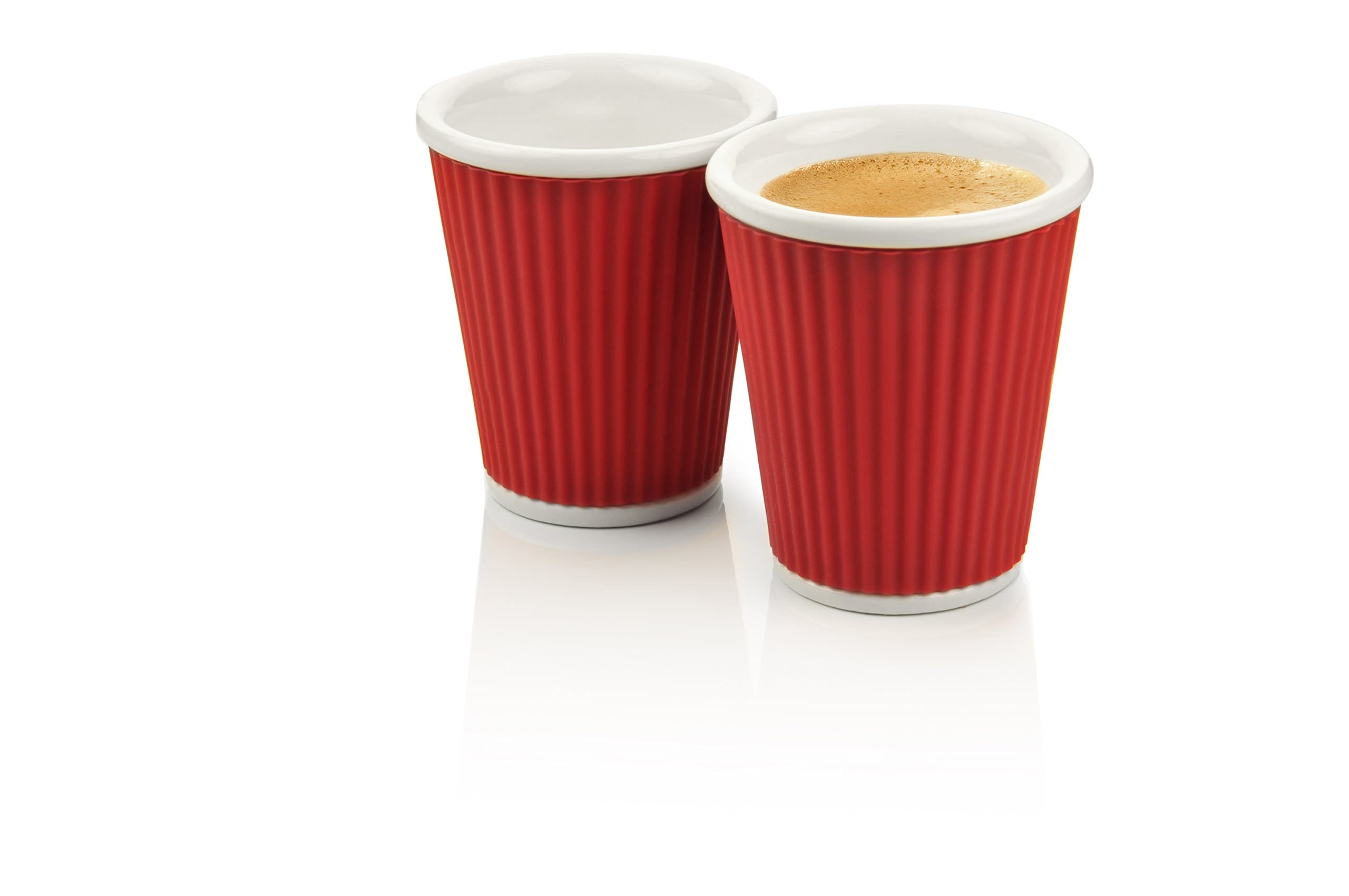 Les Artistes Paris Porcelain/Silicon Mug, 2 Pieces, 180 ml - Crimson