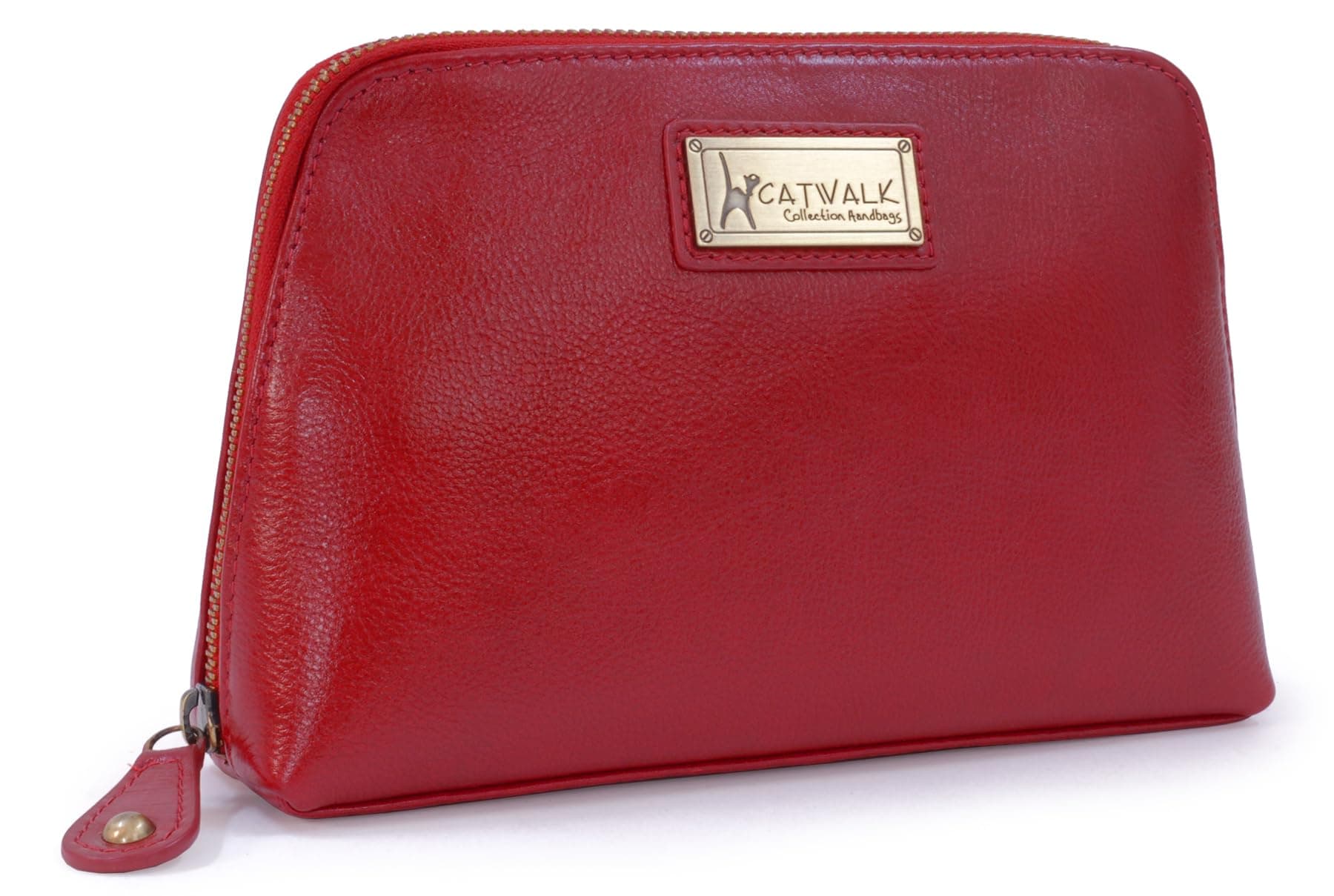 Catwalk Collection Handbags - Women's Leather Cosmetic Bag - Medium Travel Makeup Pouch - Make-Up Case - Emma - Red