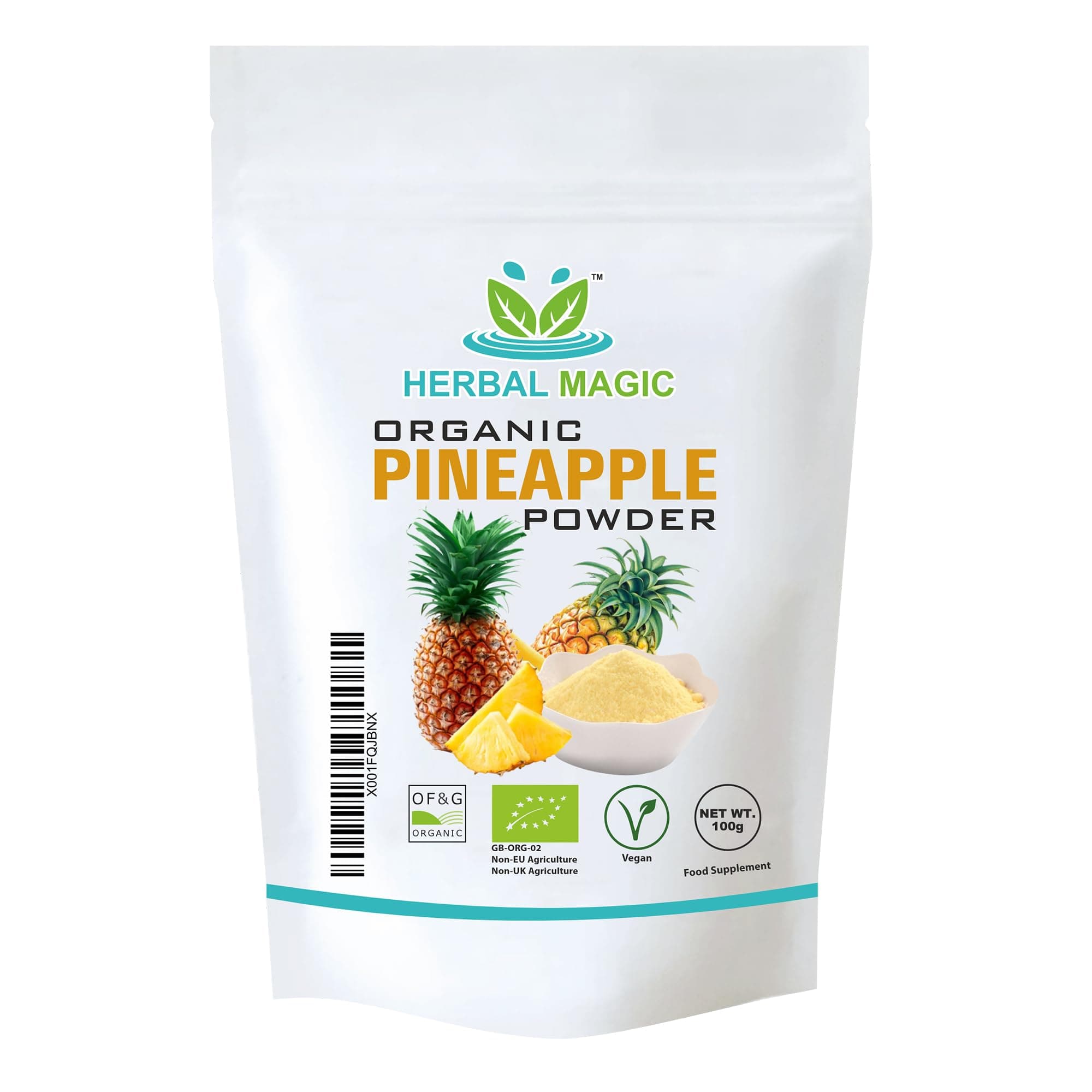 Herbal Magic Natural Pineapple Powder, RAW Spray Dried Fruit Powder, Non GMO,Blend, Premium Quality Powder Natural Sweetener for Super Smoothie,Milk Shake,Baking-100g