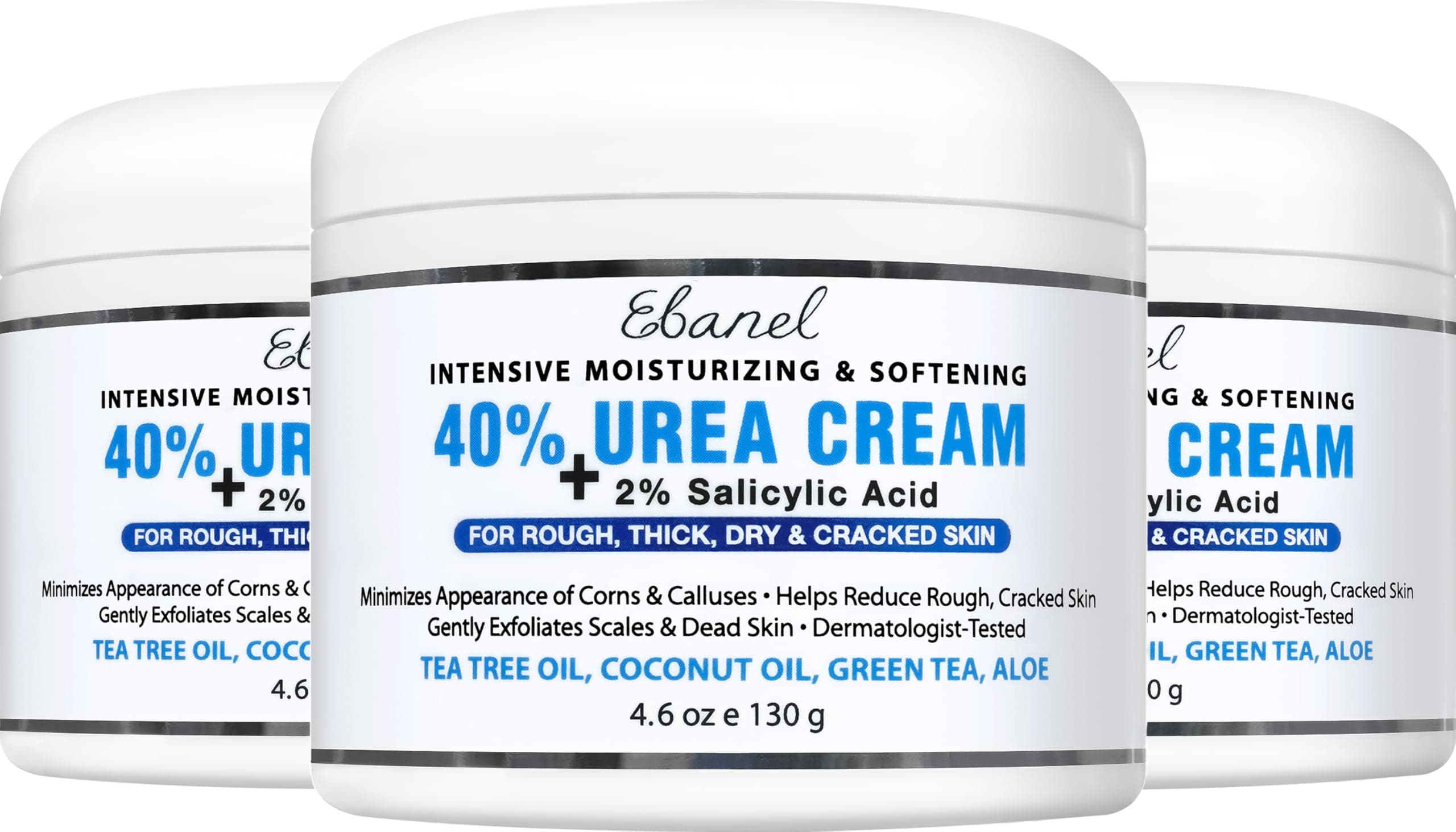 Ebanel Urea Cream 40% plus Salicylic Acid 2%, Foot Cream for Dry Cracked Heels Feet Knees Elbows Hands, Foot Dead Skin Cuticle Callus Remover Toenail Softener, Keratolytic Skin Barrier Repair, 3-Pack