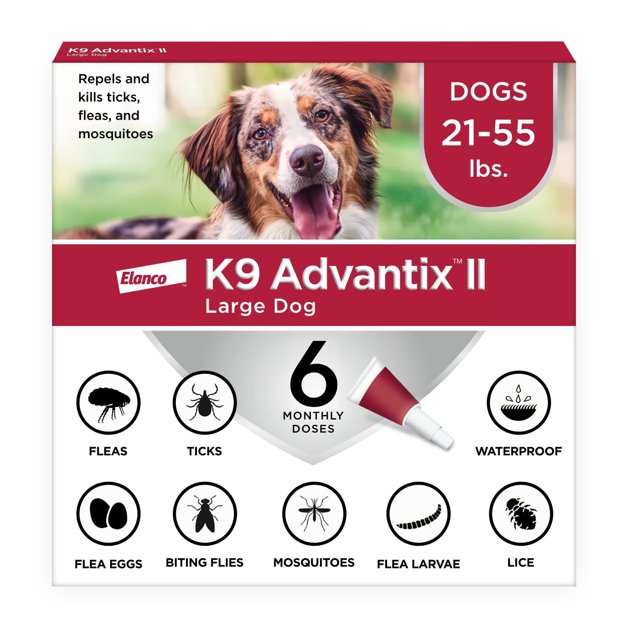 II Large Dog Vet-Recommended Flea, Tick & Mosquito Treatment & Prevention | Dogs 21 - 55 lbs. | 6-Mo Supply
