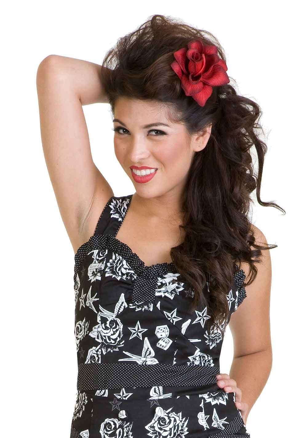 Living Dead Souls Womens OFF-DICE ROCKABILLY CROSS STRAP TOP- Black/White