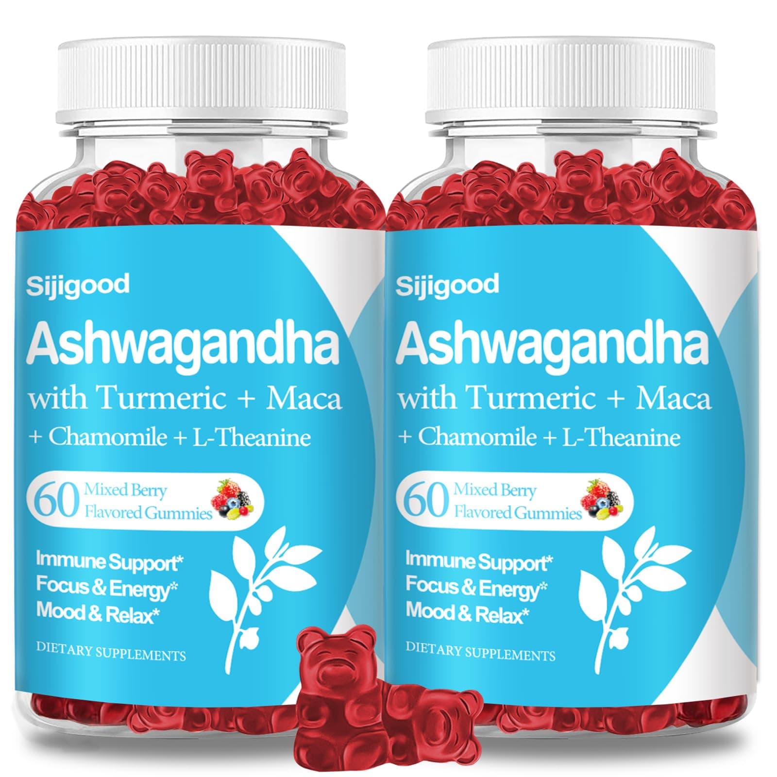 2 Pack Ashwagandha Gummies with L-theanine, Ashwa Root Supplement Gummy for Women Men, 120 Mixed Berry Flavored Gummies