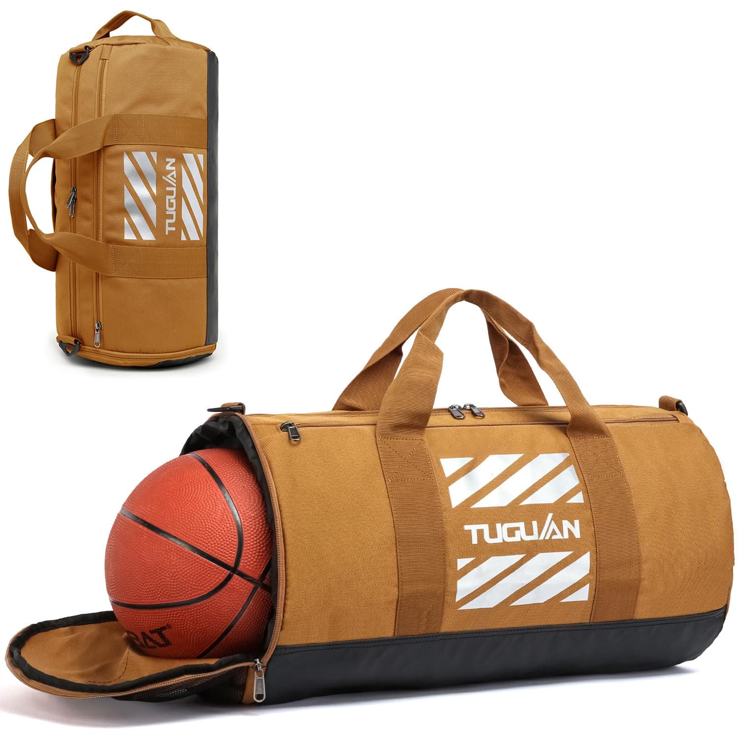 TUGUAN Gym Bags for Men Women Small Travel Duffle Bag with Wet Pocket & Shoes Compartment Overnight Weekender Duffel Bag Sports Gym Tote bag Man 40L, Brown