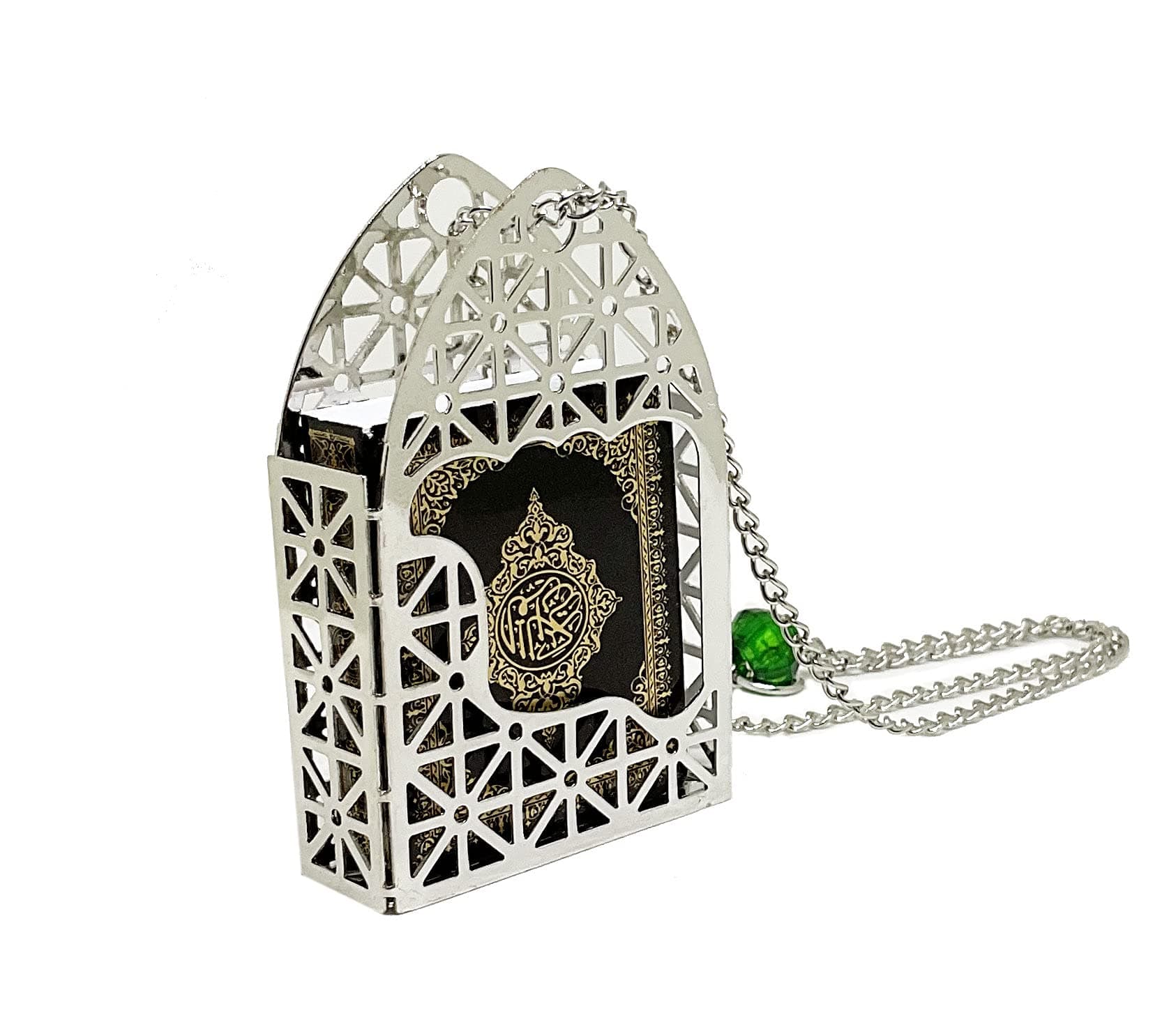 Islam Car Rear Mirror Mini Hangers - Islamic Ornament Al-Quran Ramadan Eid Muslim Car Décor Hanging Charm Decor Interior Accessories (Silver - Black)
