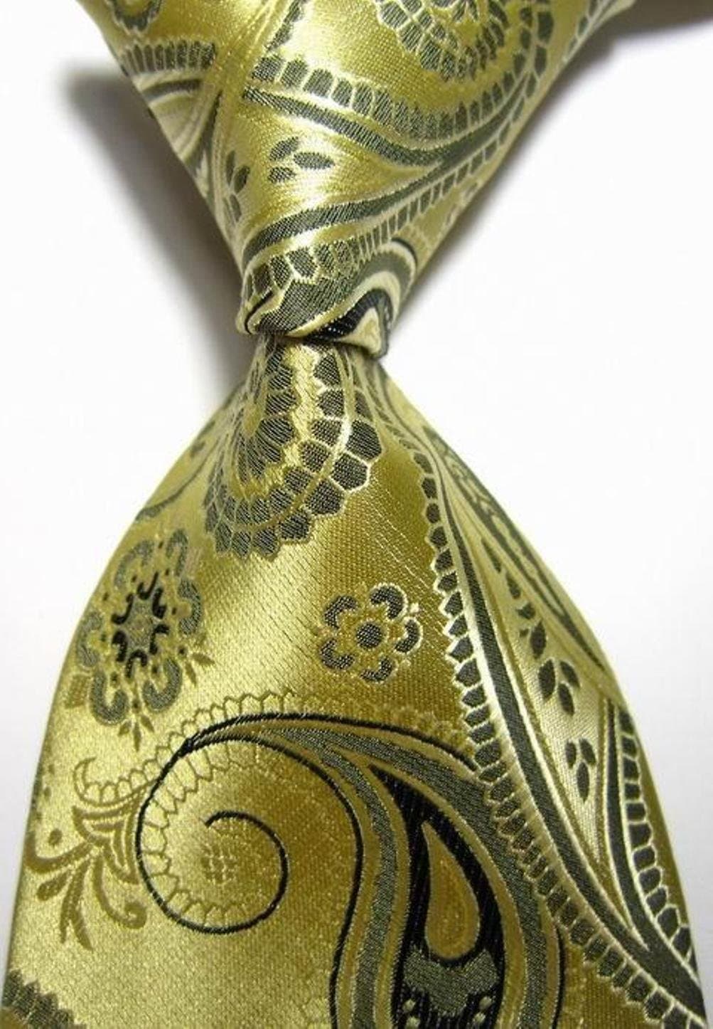 Kristy Tok Collection - Classic Paisley Gold Series Jacquard Woven Silk Men's Neckties with Designs - CPHQ (Compatible Price & High Quality)